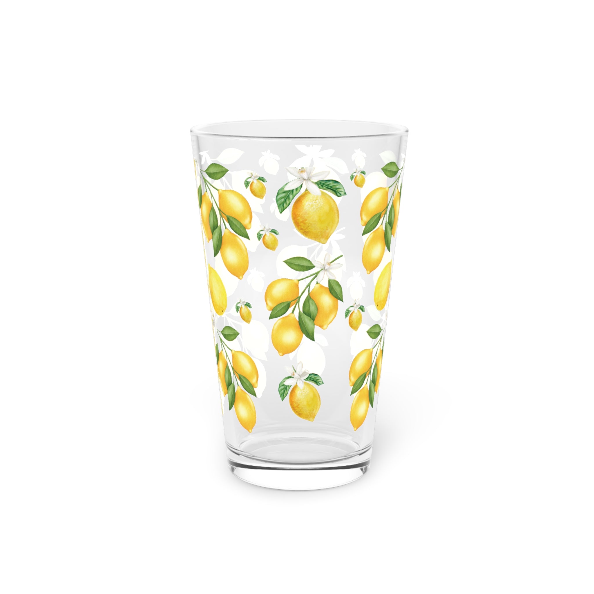 Lemon Bliss: 16oz Pint Glass with Small White Flowers Perfect for Refreshing Your Drinkware Collection with a Touch of Citrus Elegance Durable, High-Quality Glassware Perfect for Parties - MRSBYVALLE