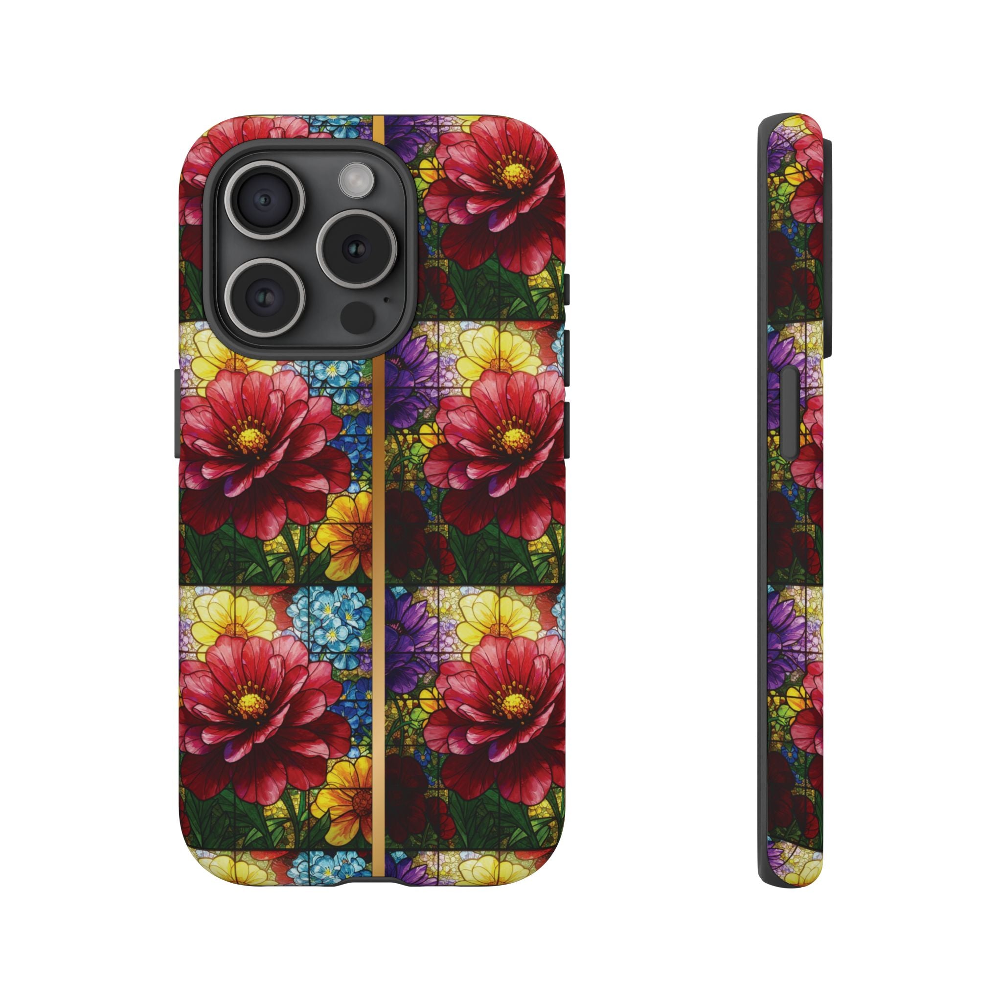 Stained Glass Illusion Floral Phone Case  3D Colorful Flower Design, Protective Christian Gift, Fits iPhone, Samsung, Google Pixel