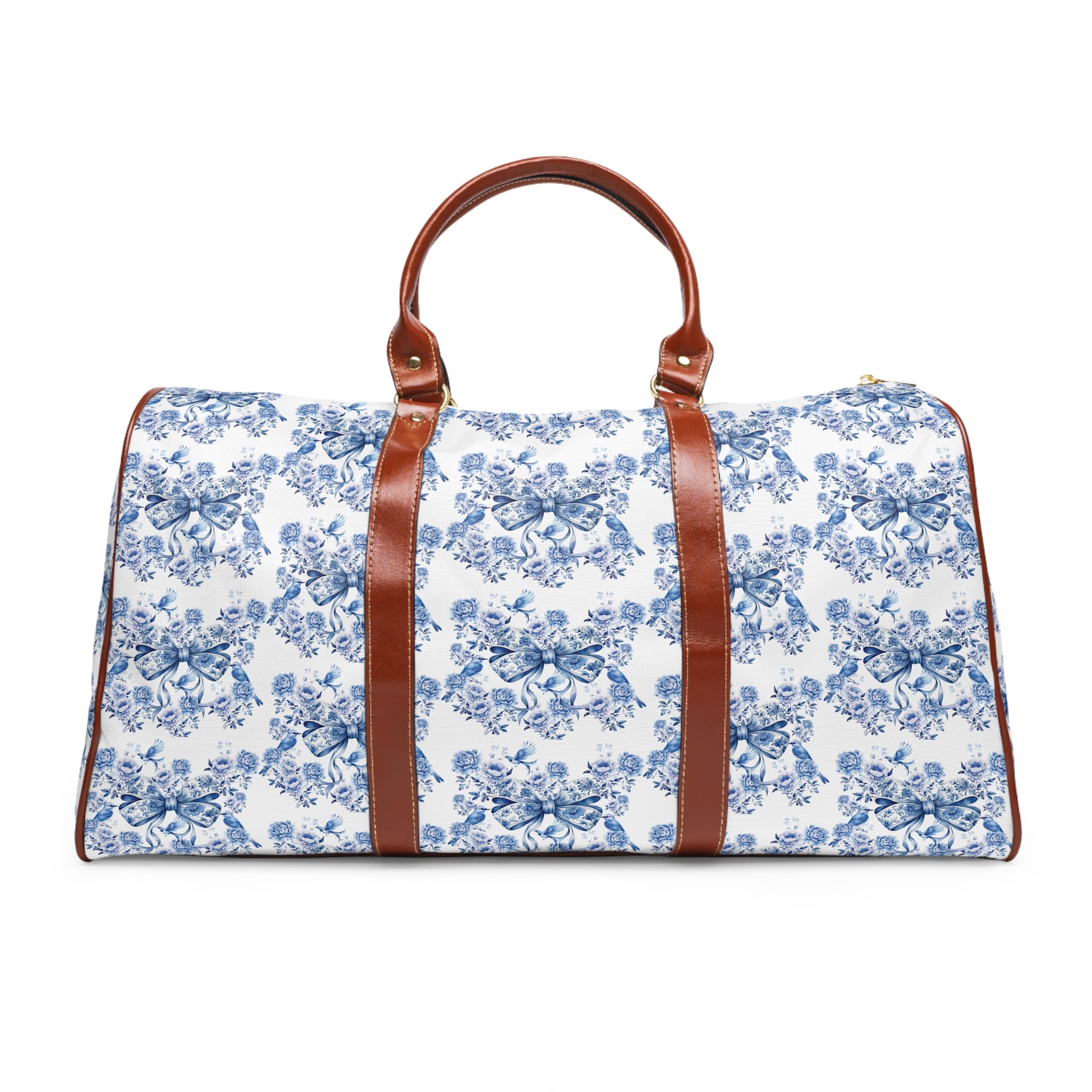 Weekender Bag, Chinoiserie Blue White Travel Bag with Coquette Bows, Lightweight & Spacious, Waterproof Travel Tote for Travelers Overnight Bag for Luxurious and Chic Travel