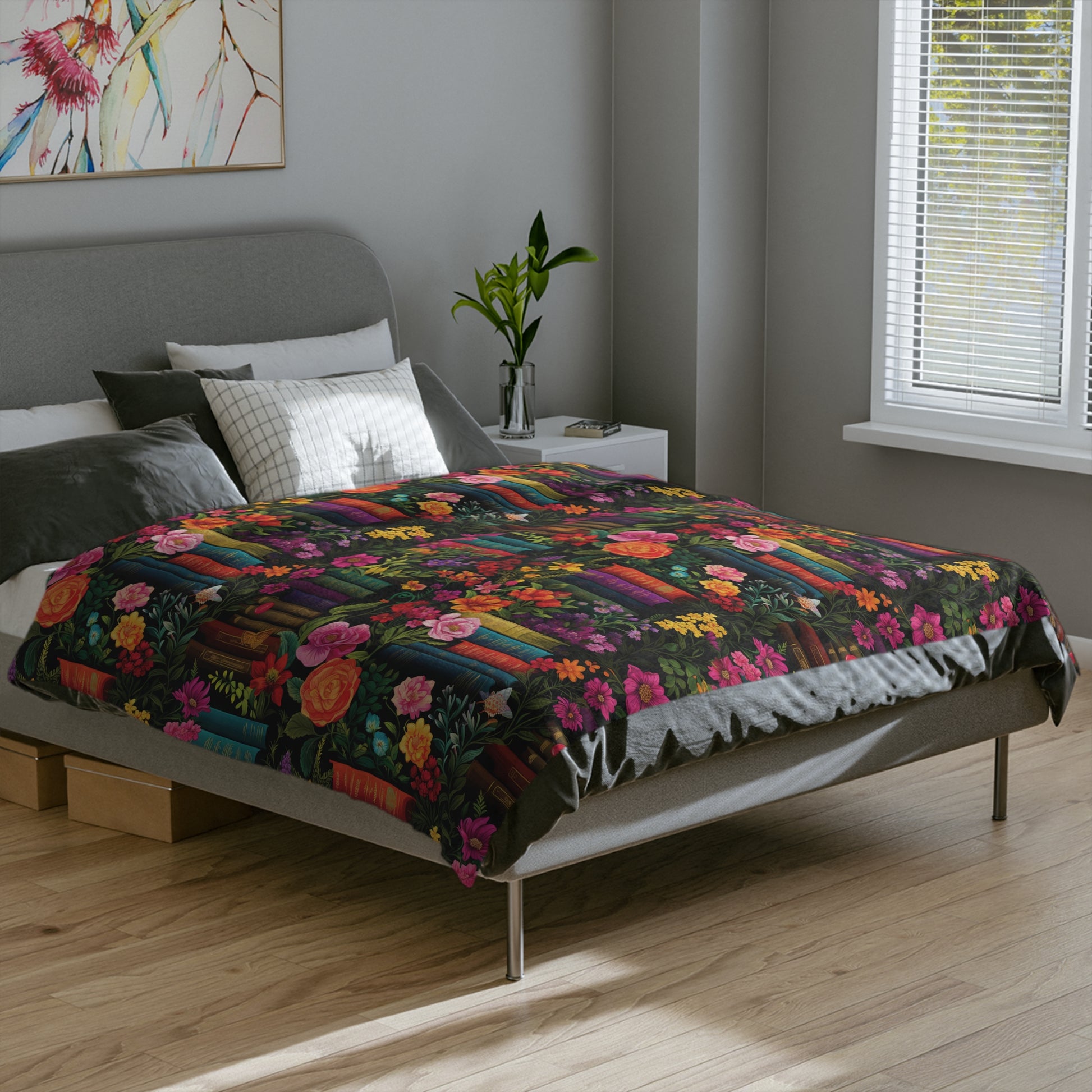Ultra-Soft Minky Blanket Cozy Comfort Throw Books and Floral Design – Perfect for Reading Nooks and Bedrooms Plush Microfiber for Maximum Comfort Blanket, Perfect for Snuggling Decor, Cozy All-Season Warmth,Housewarming Gift Throw - MRSBYVALLE