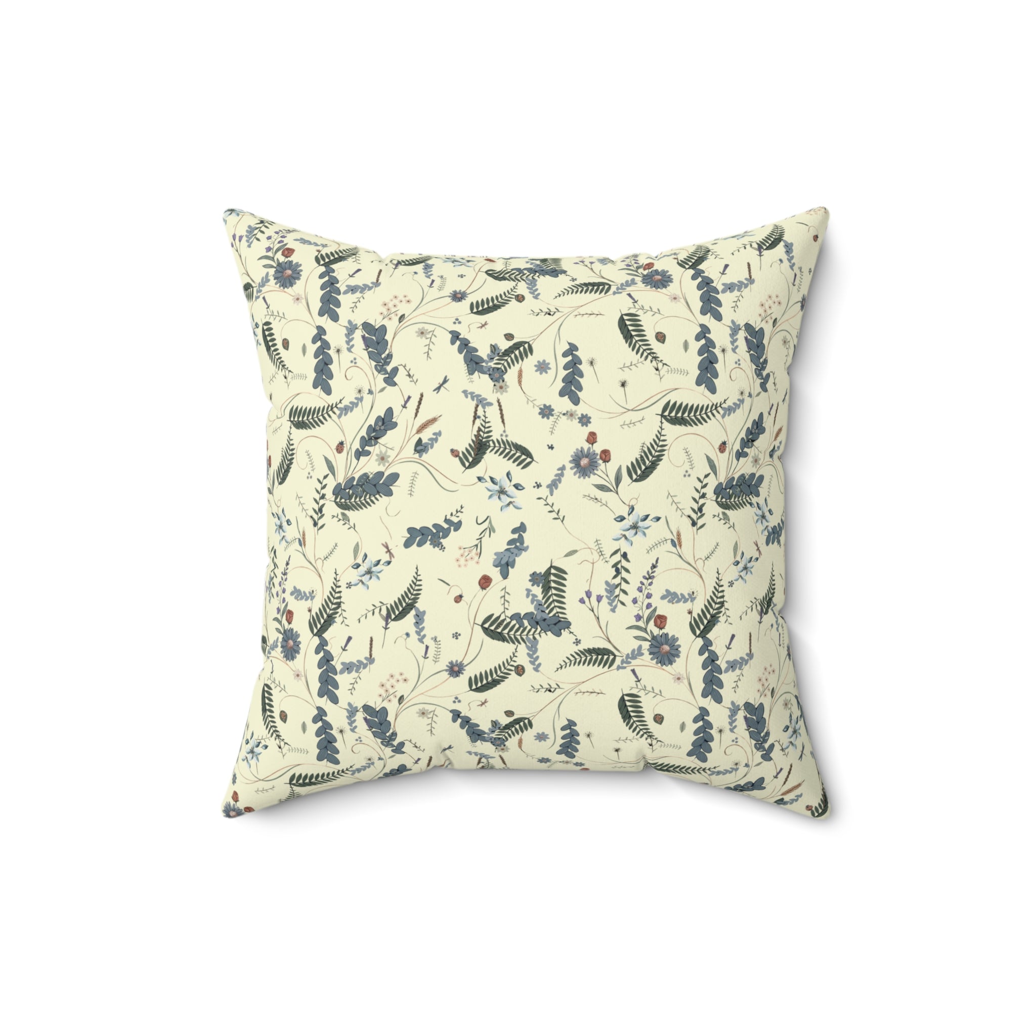 Botantic Blue & Beige Decorative Pillow — Spun Polyester Square Accent Cushion