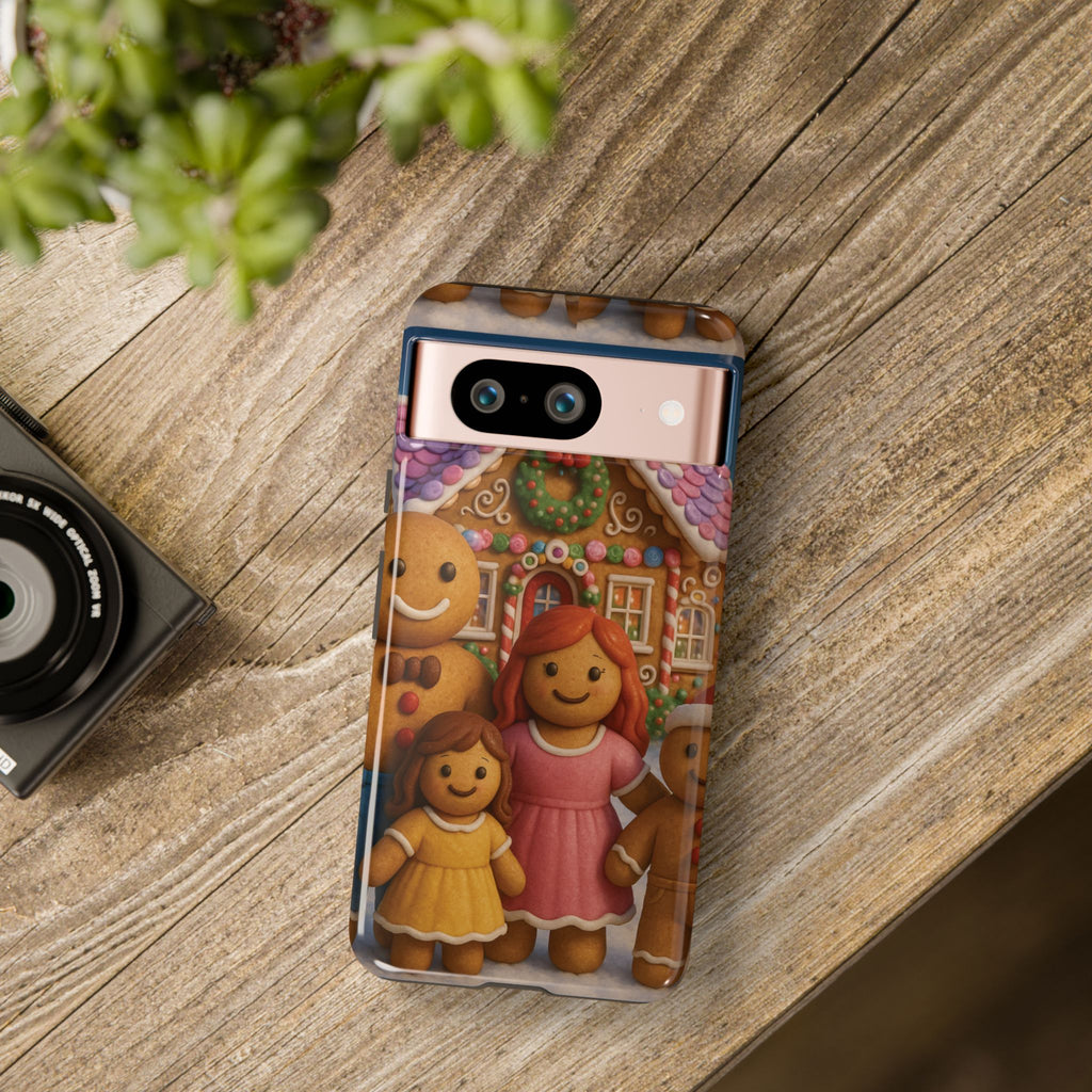 Coque de téléphone esthétique Famille en Pain d'Épices – Design d'inspiration vintage sur le thème de Noël – Étui stylé pour modèles iPhone et Samsung Galaxy