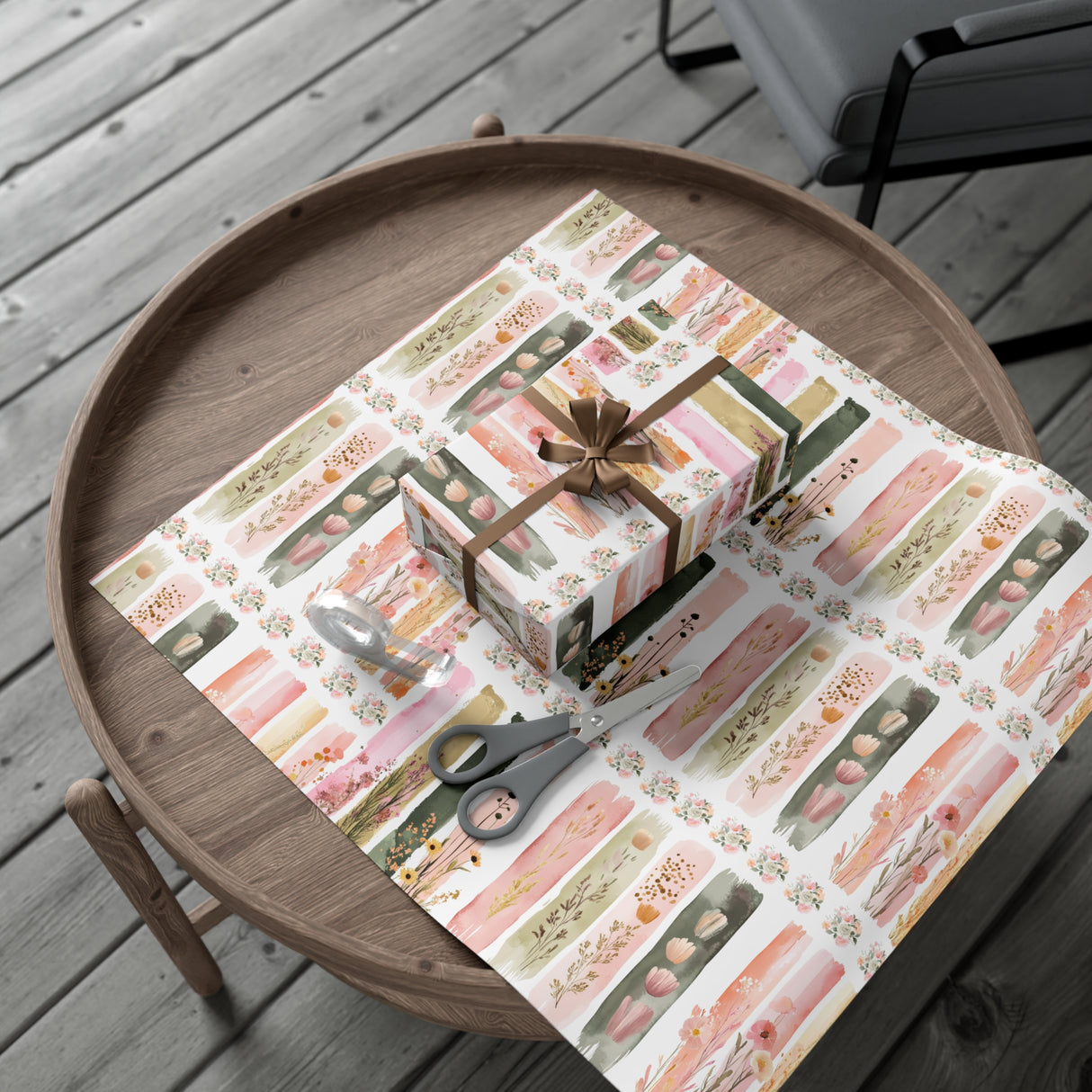 Pastel Brushstroke Floral Wrapping Paper Soft Pink & Peach Illusion Design, Elegant Gift Wrap for Her, Aesthetic Packaging for Birthdays  More Weddings