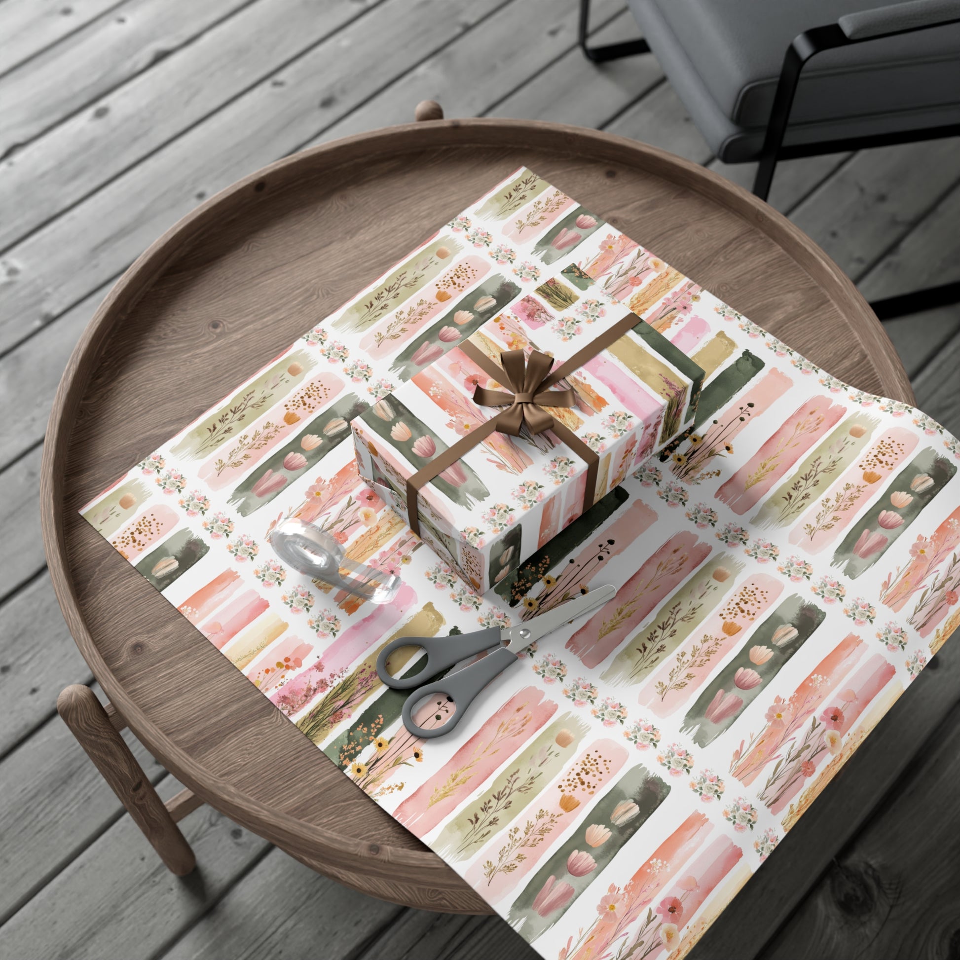Pastel Brushstroke Floral Wrapping Paper Soft Pink & Peach Illusion Design, Elegant Gift Wrap for Her, Aesthetic Packaging for Birthdays  More Weddings