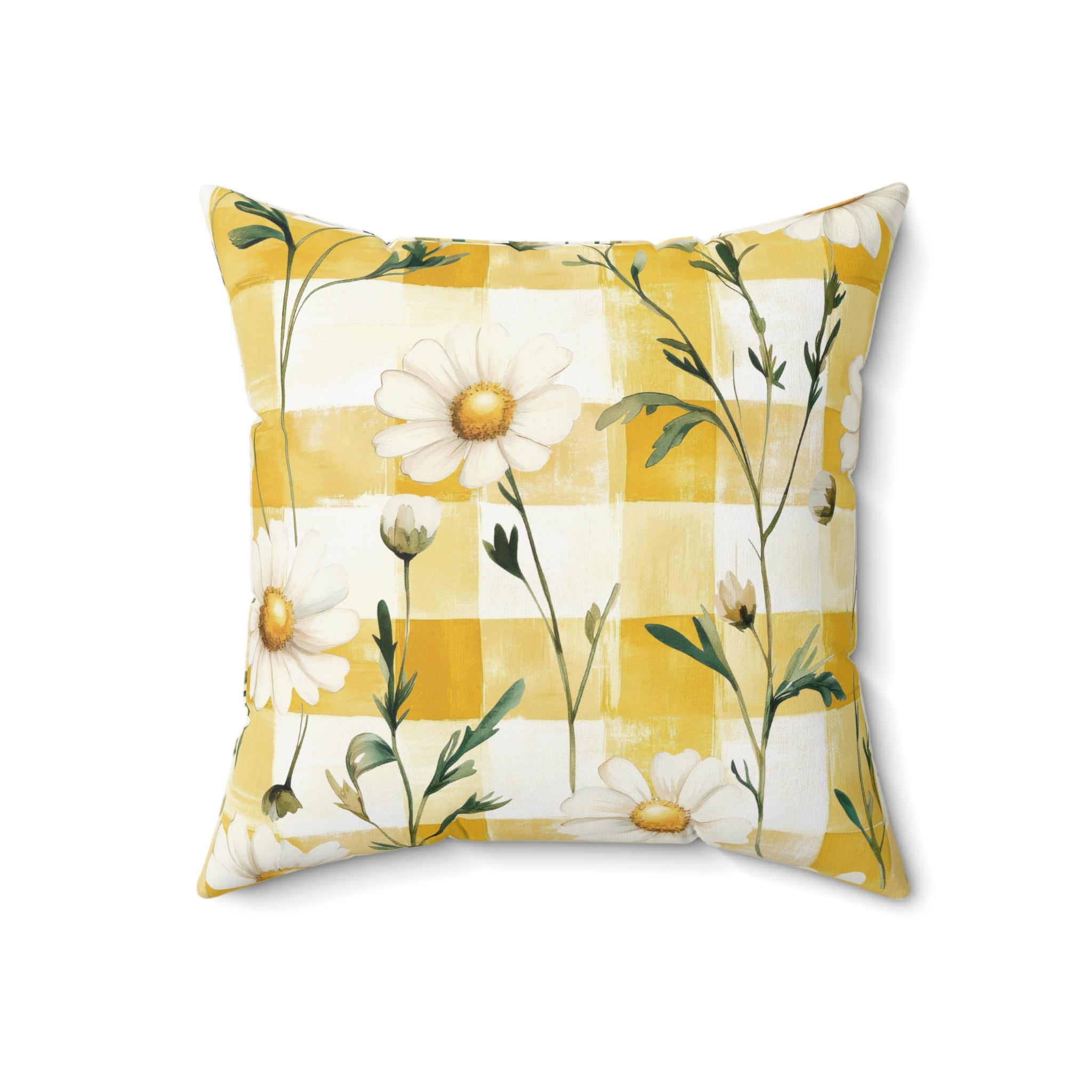 Pastel Yellow Daisy Checker Pillow — Spring Floral Decorative Pillow