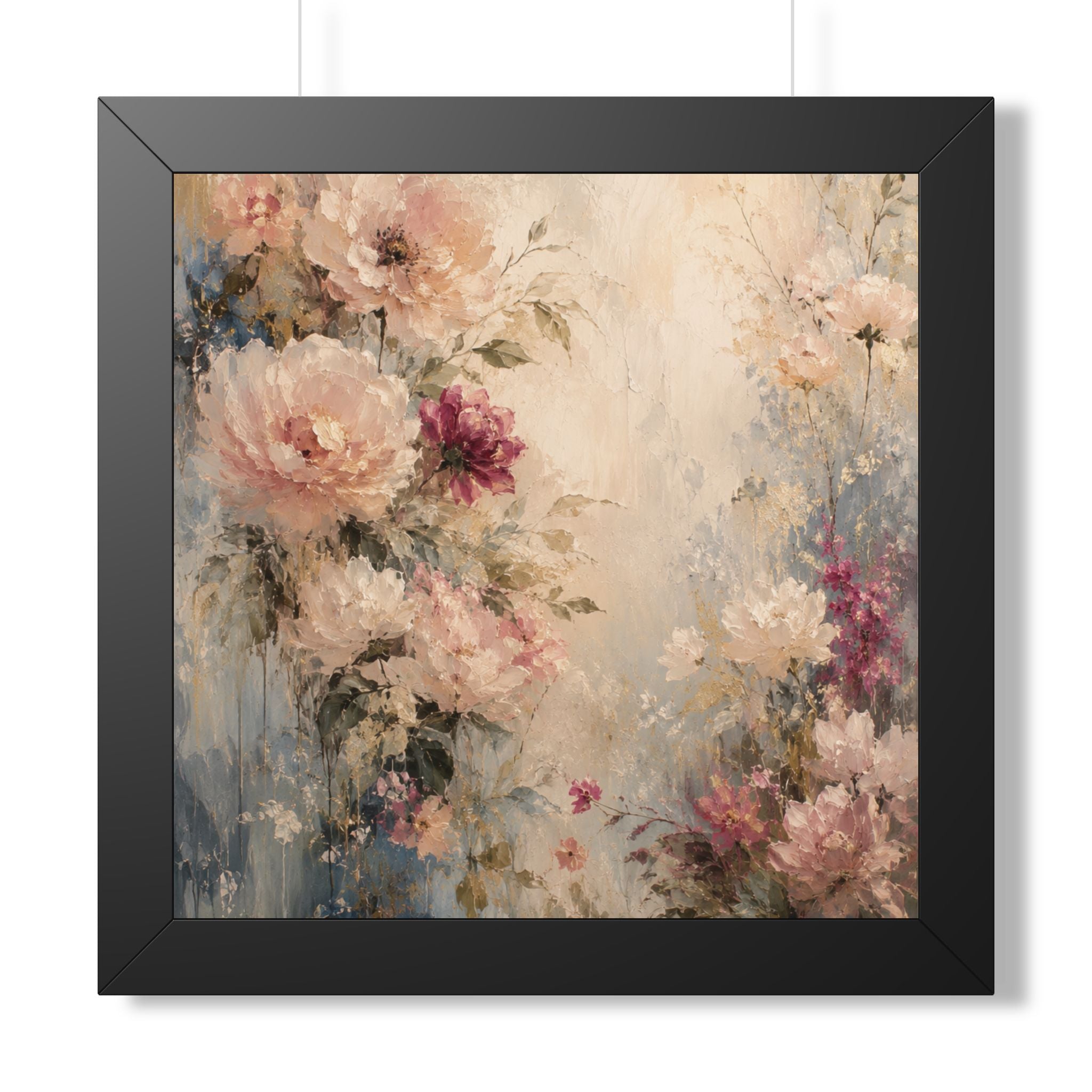 Soft Watercolor Peonies Framed Vertical Poster | Floral Wall Art