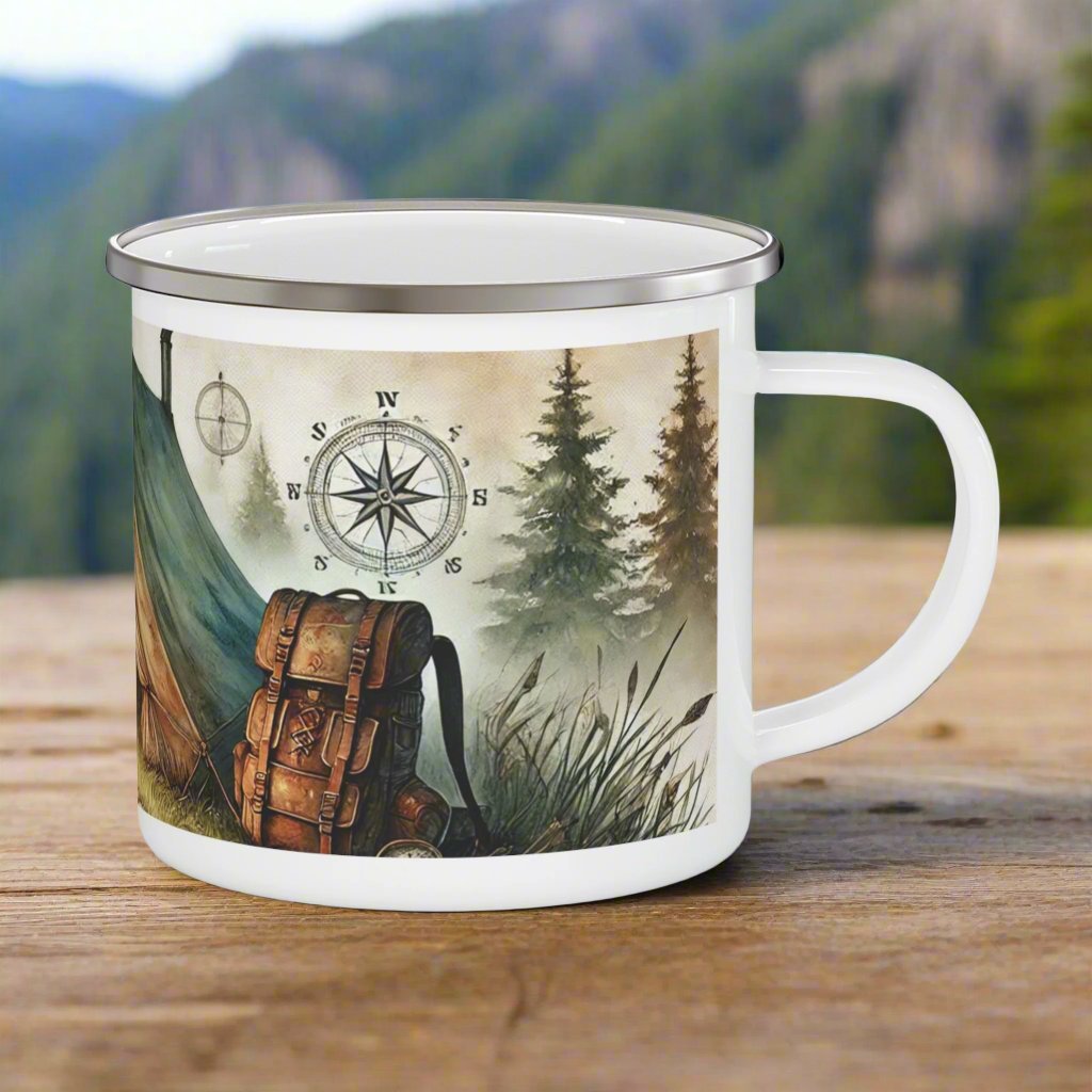 12oz Enamel Camping Mug - Scenic Campground Design | Perfect for Camping, Coffee, Hot Chocolate | Durable, Lightweight Mug for Outdoor Adventures | Ideal Camping Gift Perfect Christmas - MRSBYVALLE