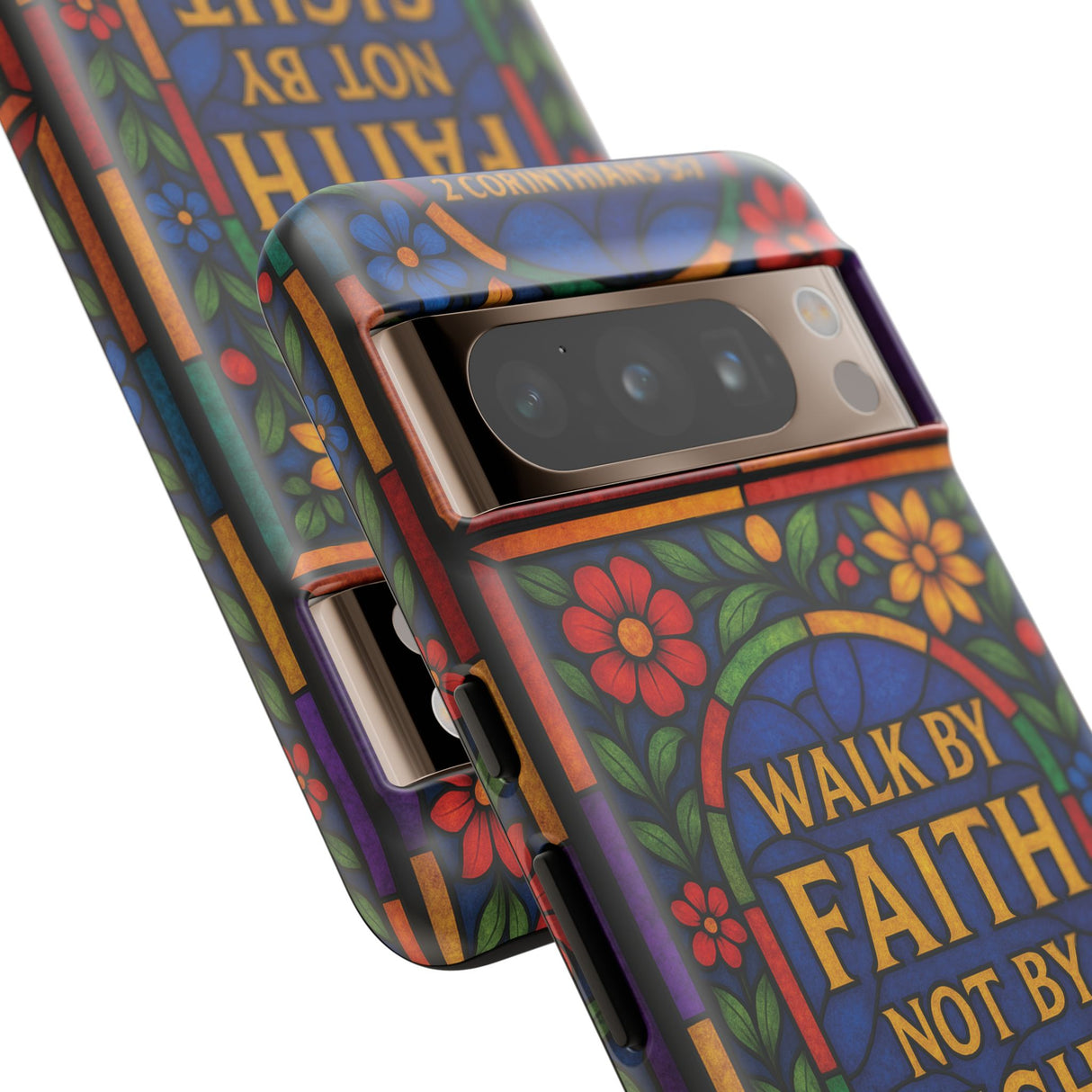 Walk by Faith Stain Glass Illusion Everywhere Christian Tough Phone Case with Bible Verse or Affirmation  Protective, Inspirational Gift for Christians