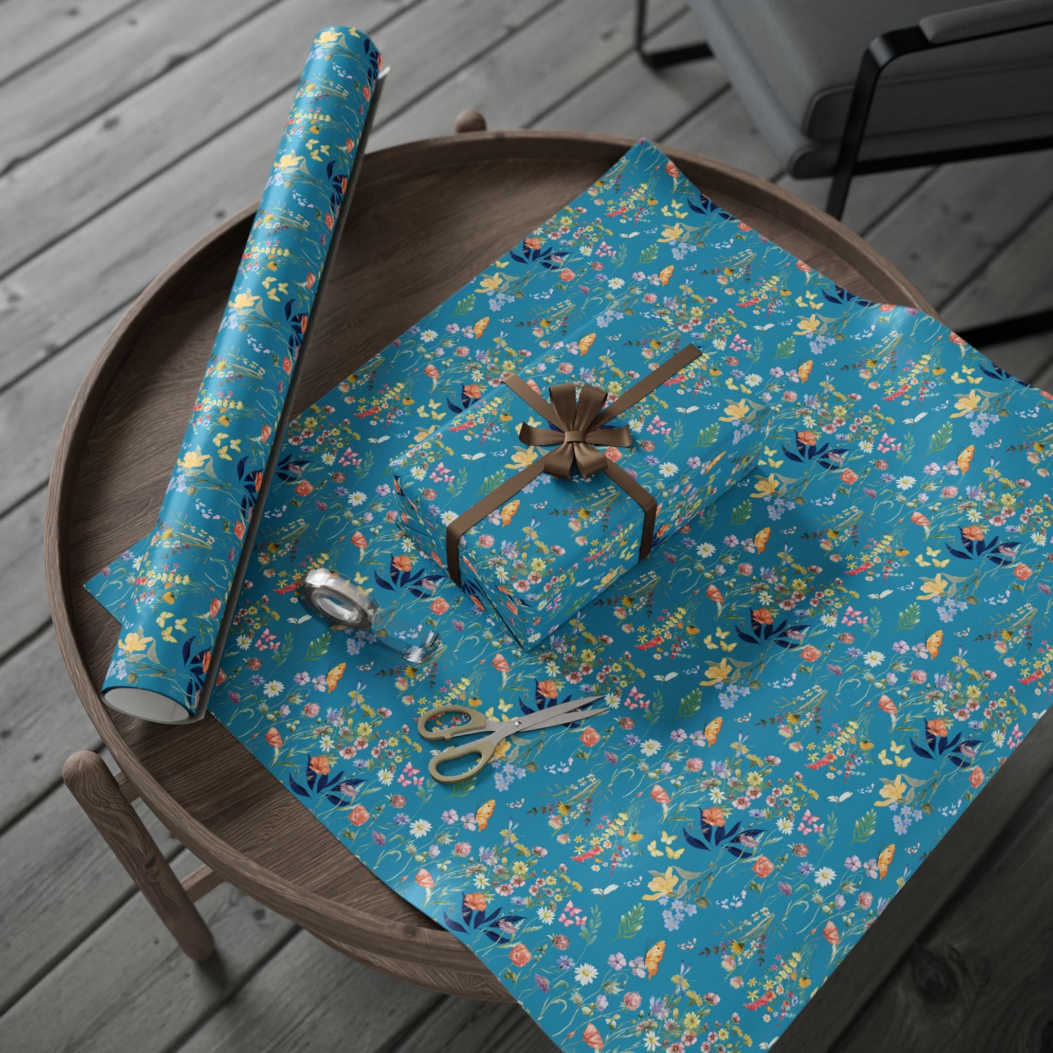 Turquoise Wildflowers Wrapping Paper Wedding, Birthdays