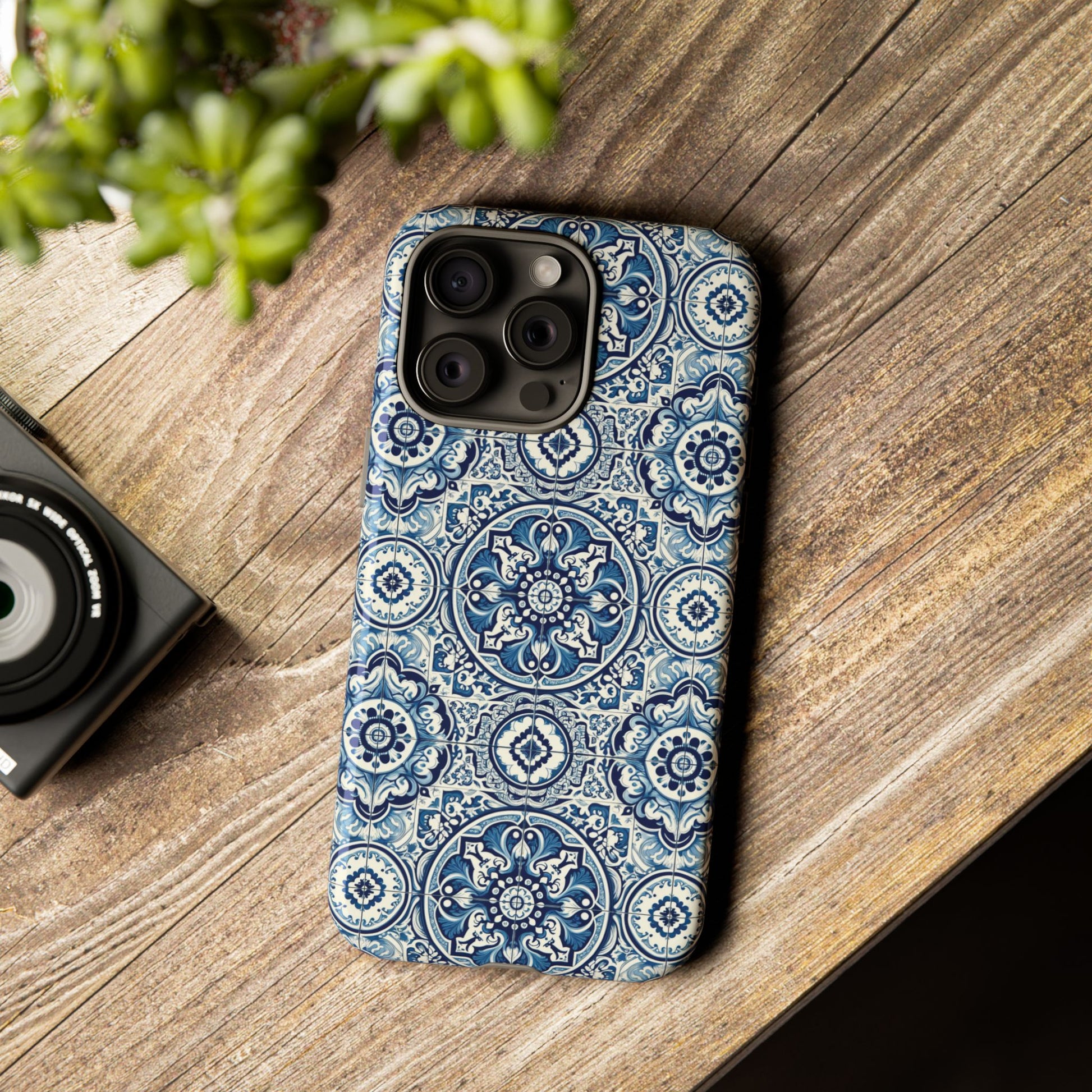 Azulejo Tile Phone Case Elegant Mediterranean Blue Porcelain Design iPhone 17, 16, 15, Samsung iPhone Samsung Accessory Gift for Her