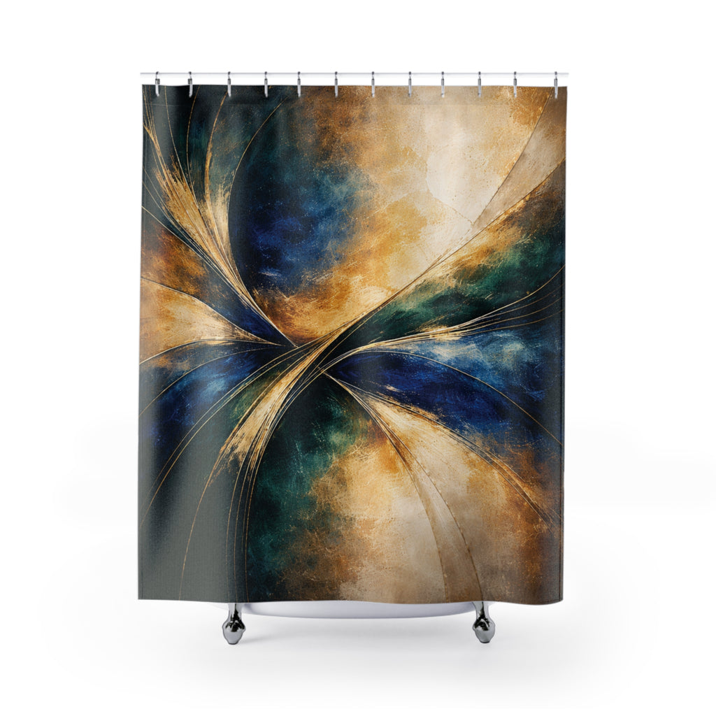 NeoDeco Luxury Blue & Gold Shower Curtain — Gilded Convergence