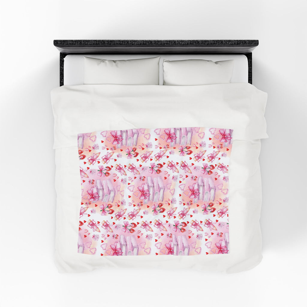 Romantic Pink Watercolor Books Bows Velveteen Plush Blanket Cozy Book Nook