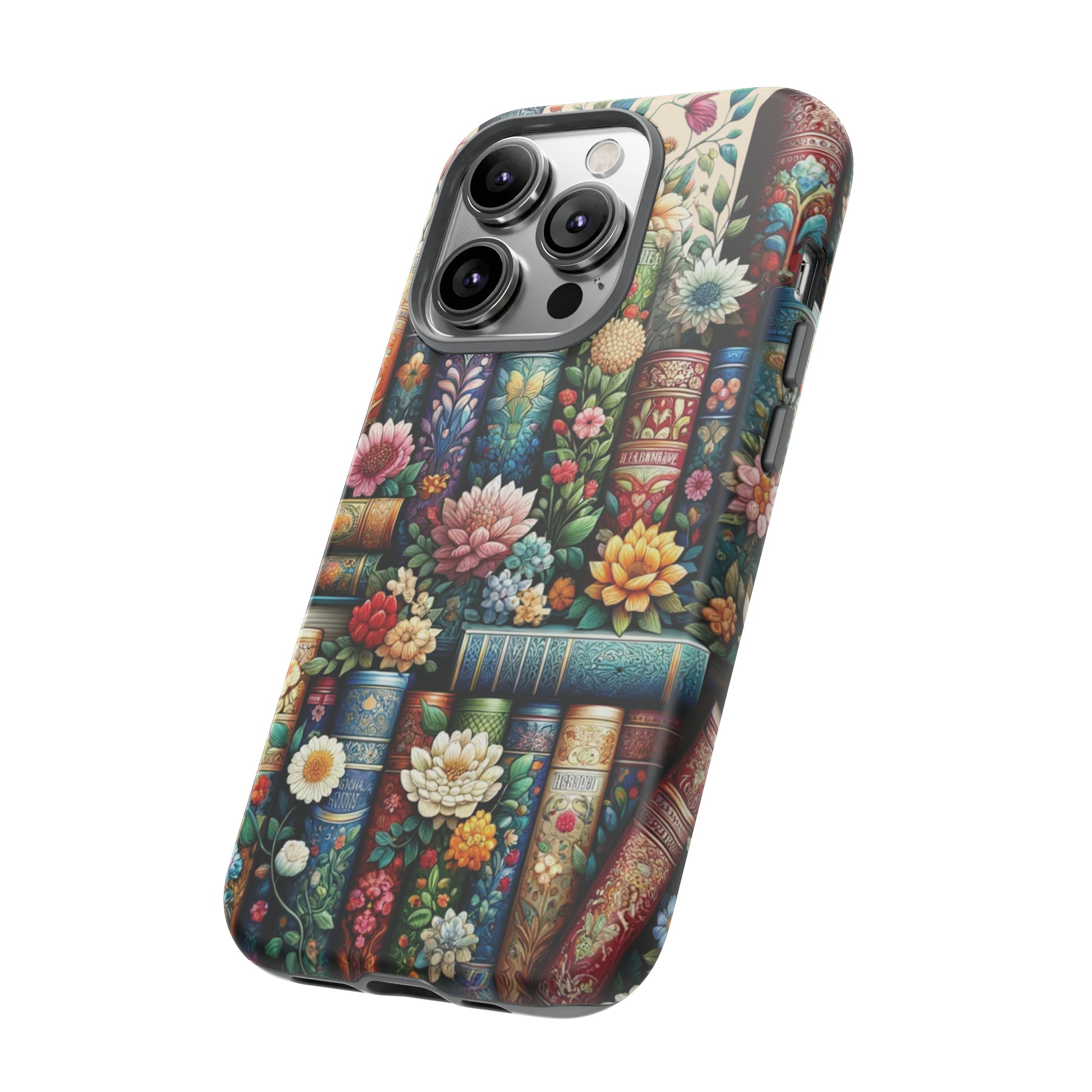 Books and Floral Boho Luxury Phone Tough Case Floral Elegant Durable Stylish for Modern Devices iPhone 15, Samsung iPhone Samsung Accessory Gift for Her.