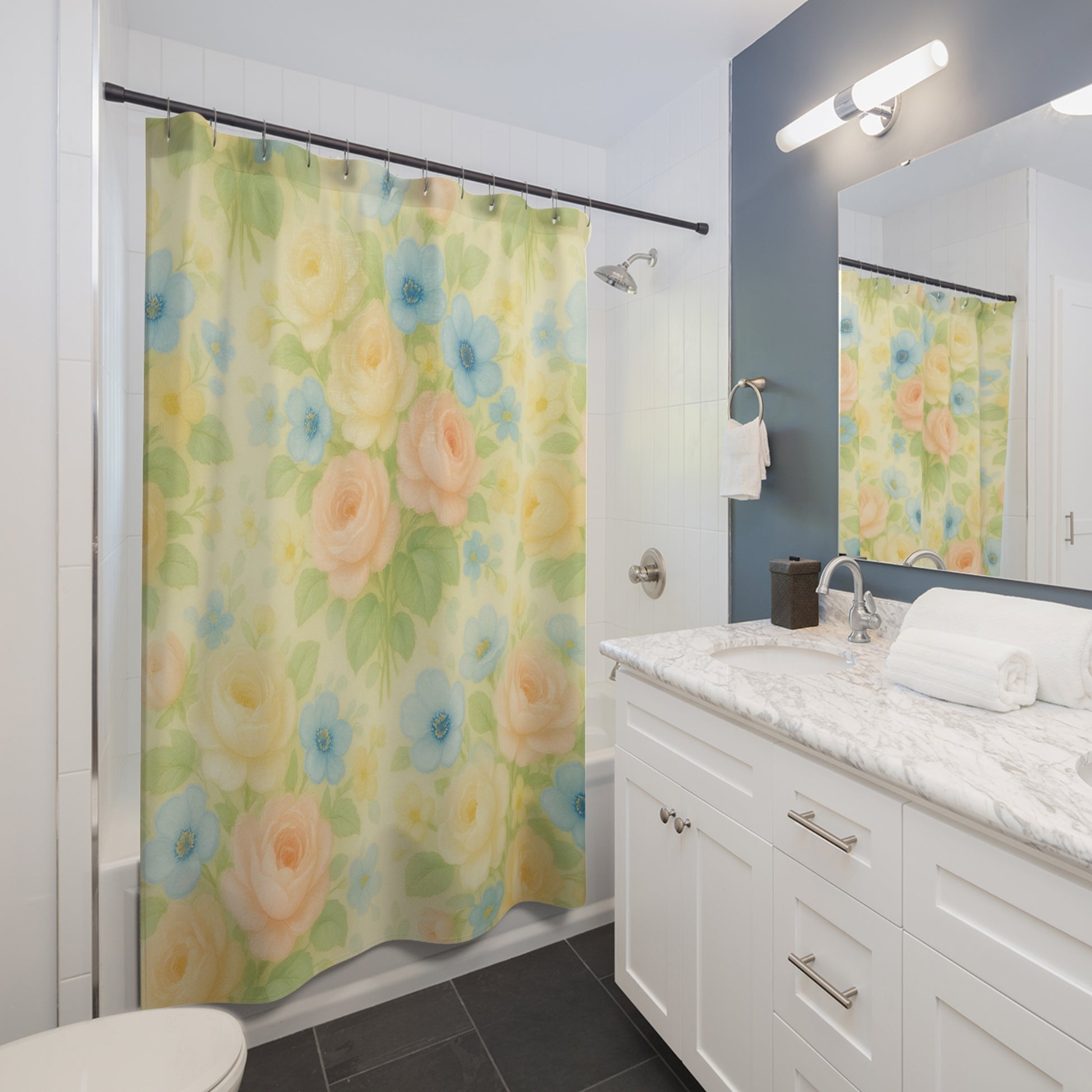 Floral Shower Curtains - Yellow Vintage Floral for Bathroom Refresh