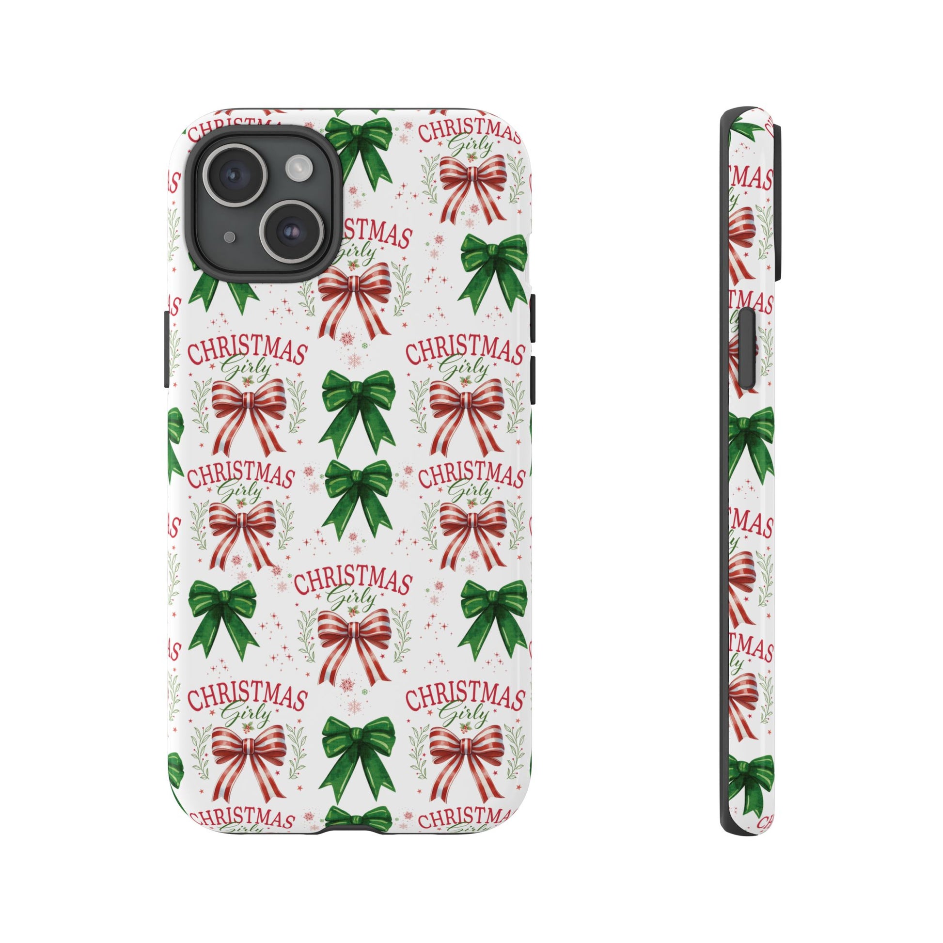 Girly Christmas Coquette Bows Pastel Phone Case for iPhone 17 16 15 23 Samsung, and Pixel | Stylish Protective Cover Gift for Her Perfect for Floral Lover