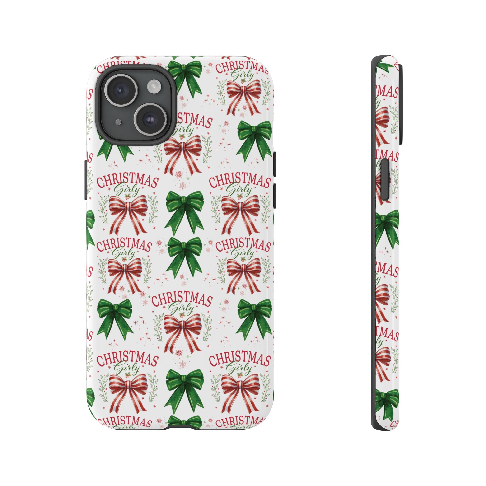 Girly Christmas Coquette Bows Pastel Phone Case for iPhone 17 16 15 23 Samsung, and Pixel | Stylish Protective Cover Gift for Her Perfect for Floral Lover