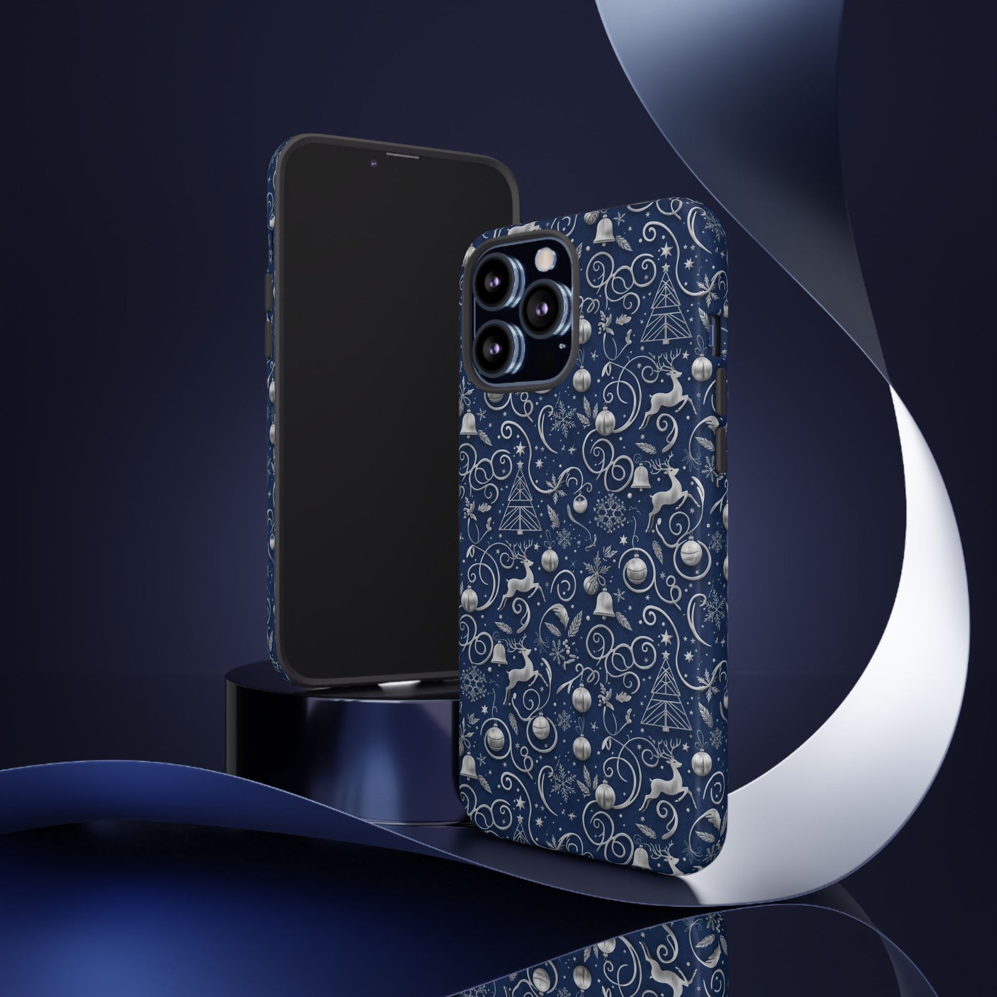 Blue & Silver Christmas Phone Case – Holiday Sparkle Design for iPhone 17, All iPhones & Galaxy | MRSBYVALLE Gift for Her
