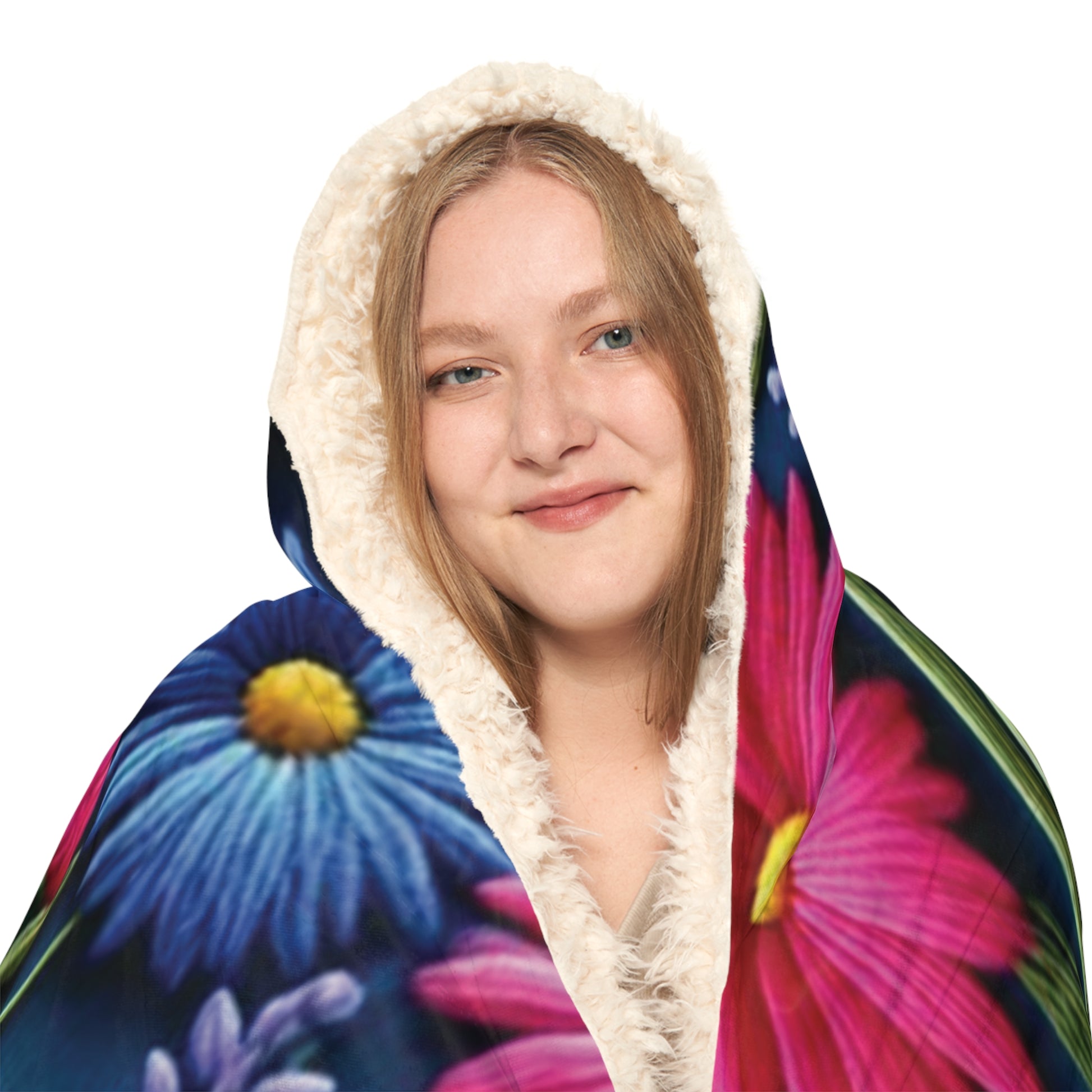 3D Illusion Wildflower Hooded Snuggle Blanket Cozy Throw for Her, Soft Winter Comfort, Relaxation, Movie Nights, Unique Floral Gift for Mom Housewarmimg
