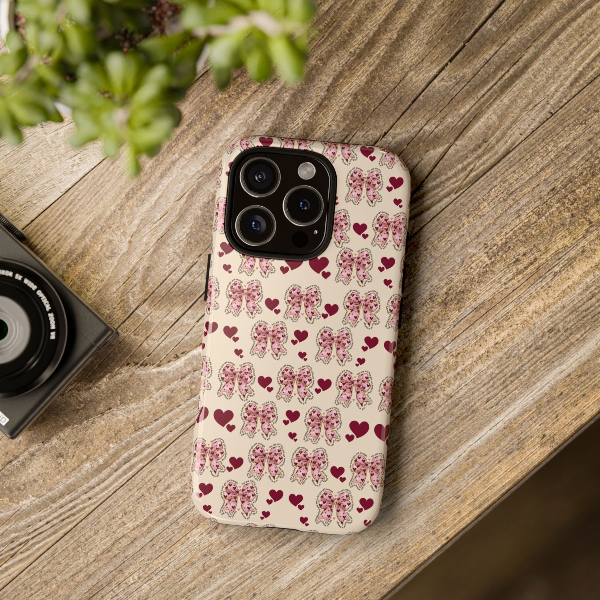 Charming Hearts & Pink Bows Phone Case Stylish & Durable Protection for Your Device | Scratch-Resistant, Slim Fit, and Lightweight Design for Everyday Use for iPhone & Android | Fresh Nature-Inspired Design!