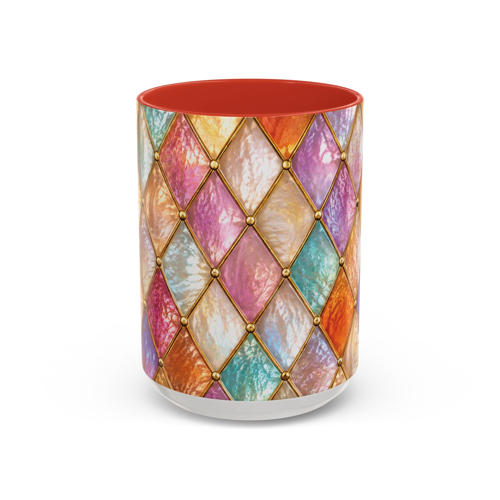 Colorful Jewel-Quilt Accent Coffee Mug — Vibrant Stained-Glass Pattern (11/15oz) Gift for her