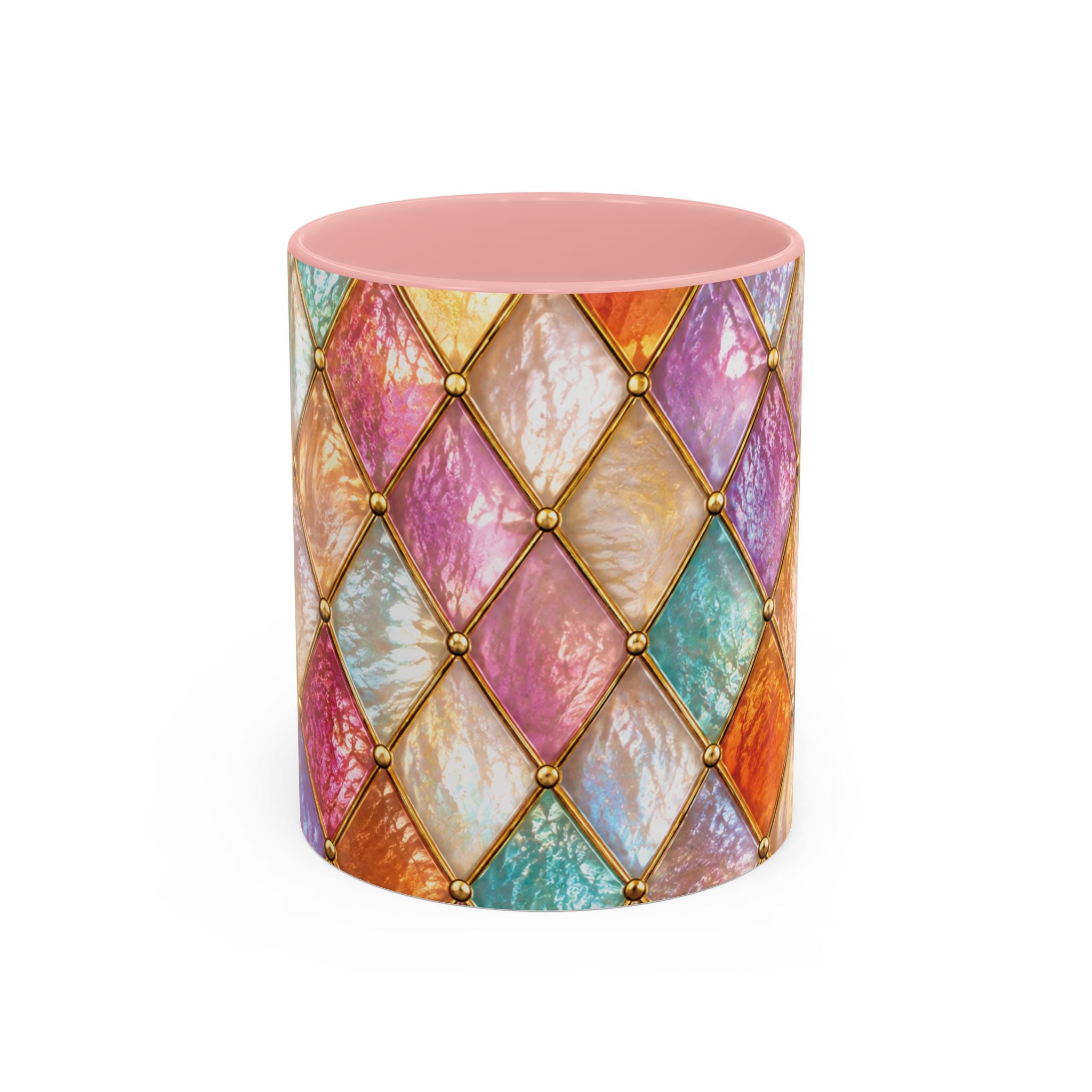 Colorful Jewel-Quilt Accent Coffee Mug — Vibrant Stained-Glass Pattern (11/15oz) Gift for her