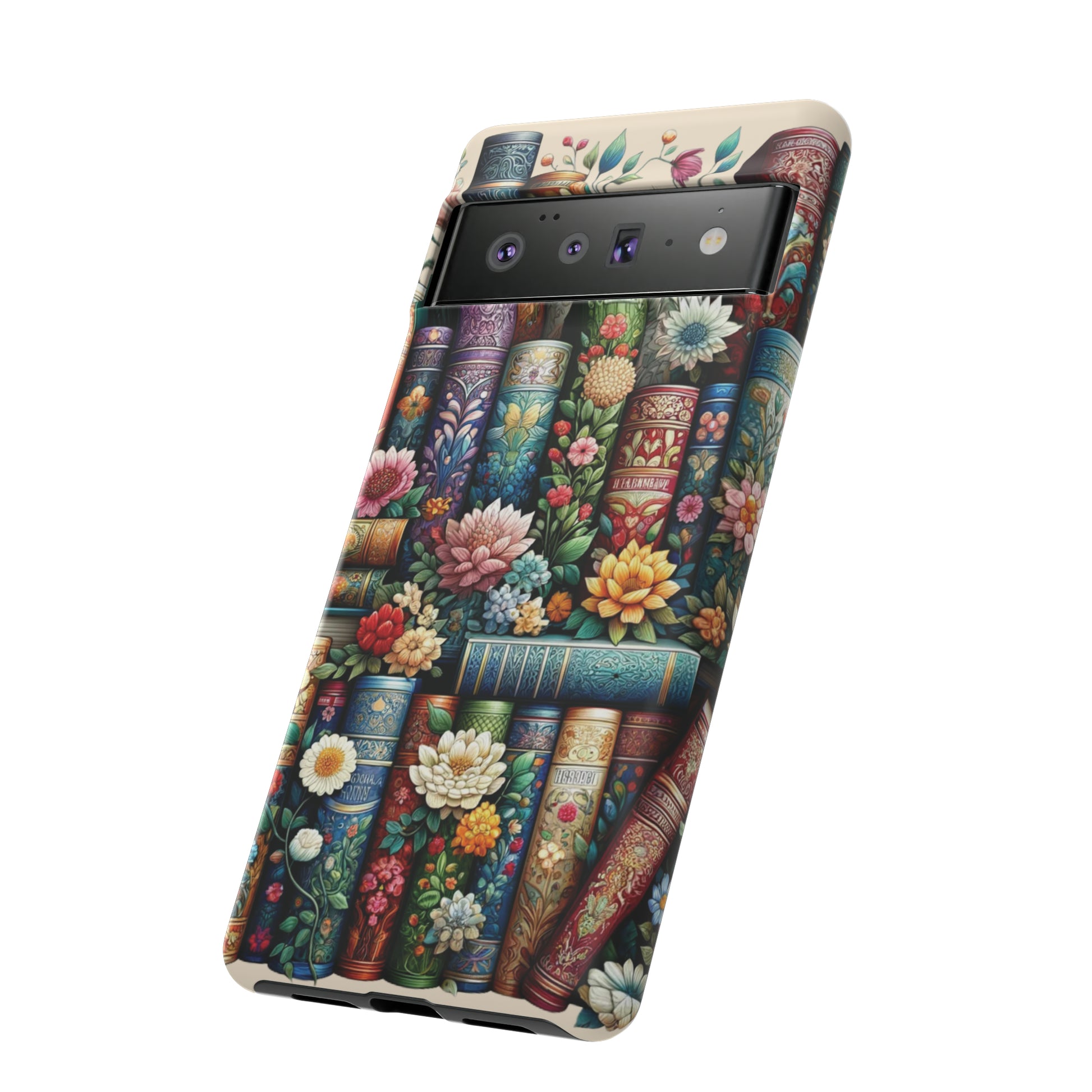Books and Floral Boho Luxury Phone Tough Case Floral Elegant Durable Stylish for Modern Devices iPhone 15, Samsung iPhone Samsung Accessory Gift for Her.