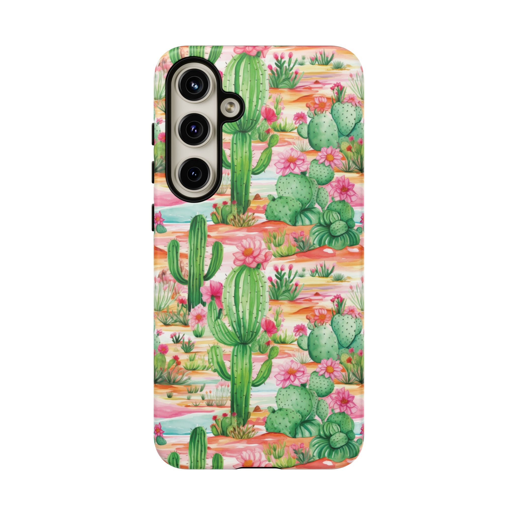 Pink and Mint Green Cactus Phone Case - Tough, Stylish Cover with Cactus Flowers | Durable Protection for iPhone & Android | Fresh Nature-Inspired Design!