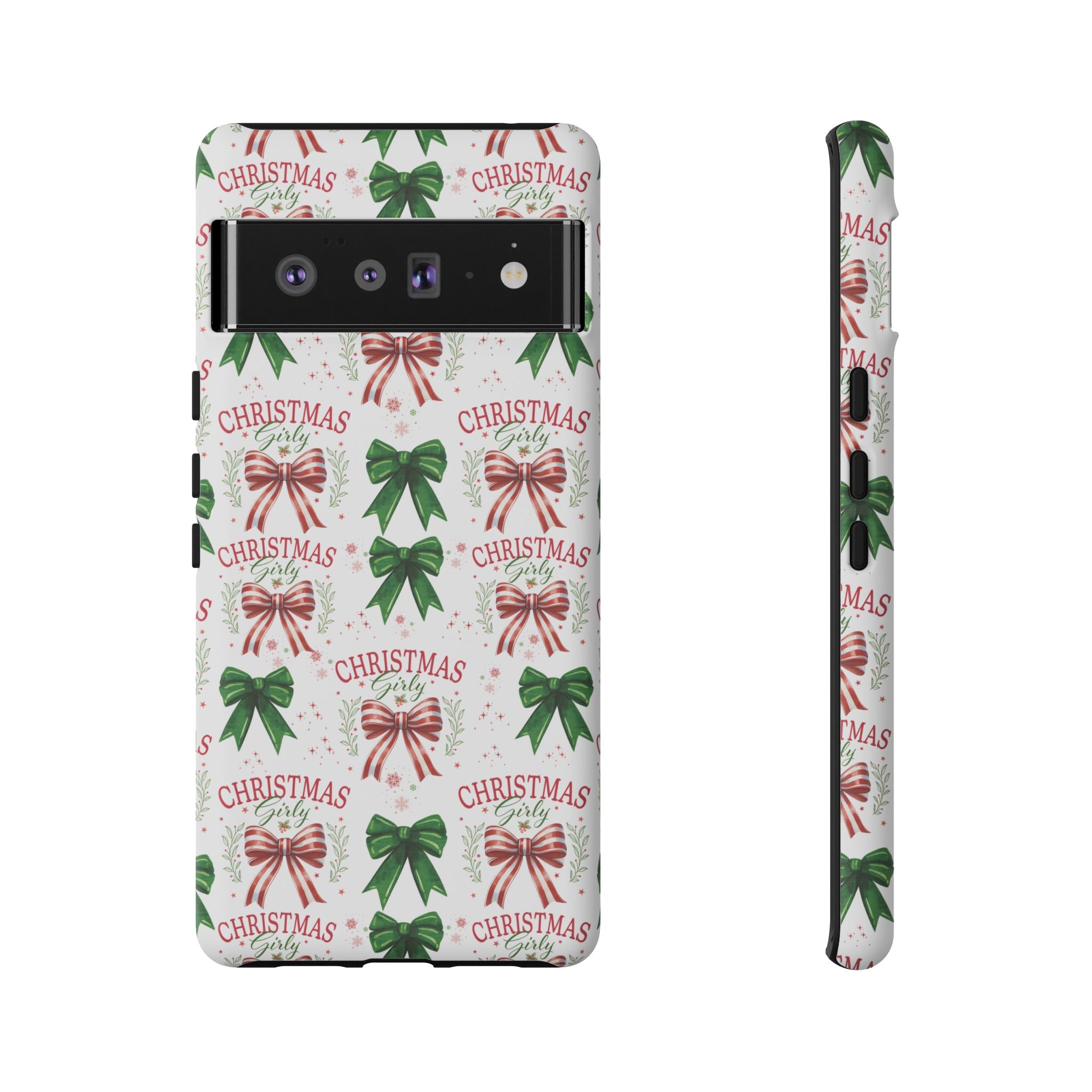 Girly Christmas Coquette Bows Pastel Phone Case for iPhone 17 16 15 23 Samsung, and Pixel | Stylish Protective Cover Gift for Her Perfect for Floral Lover