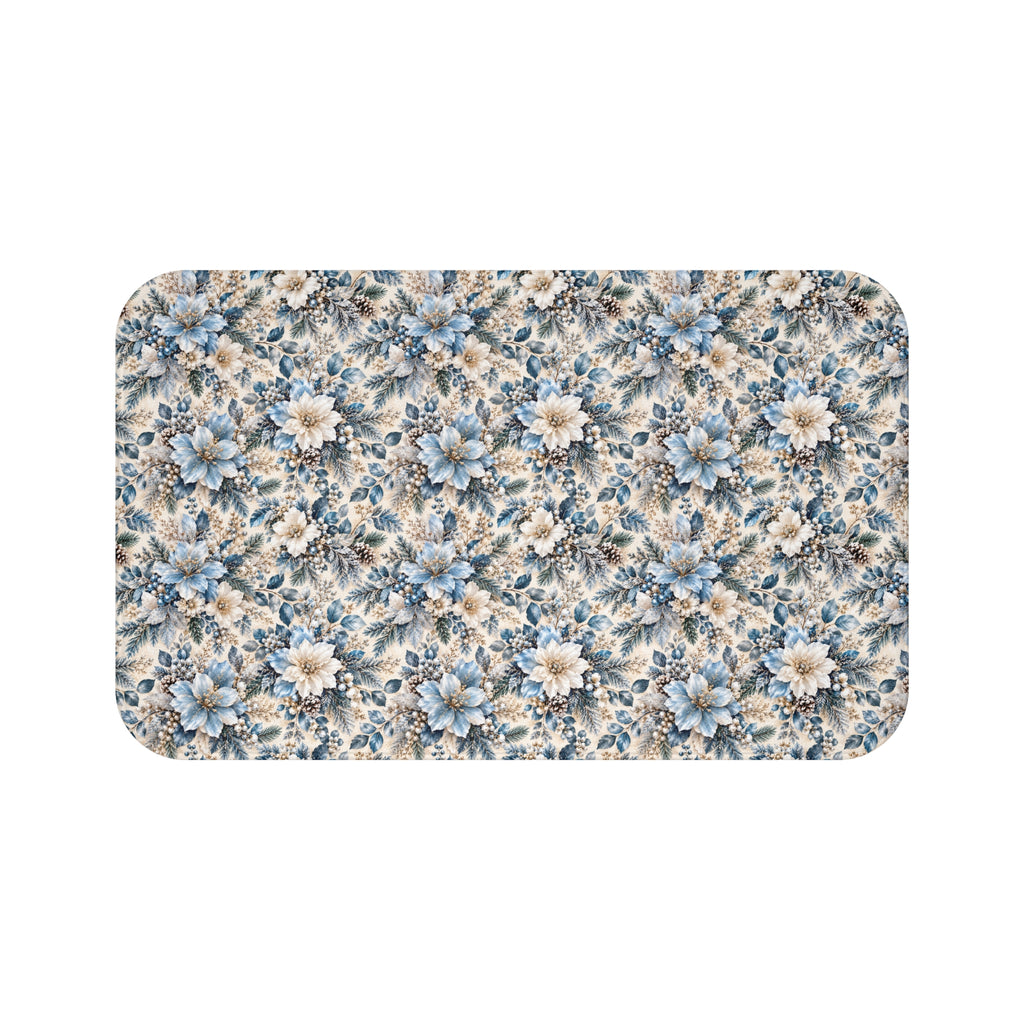Icy Blue Floral Memory Foam Bath Mat