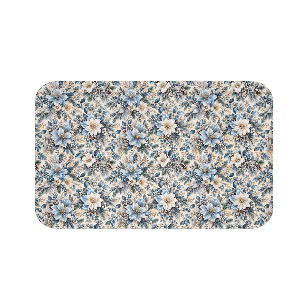 Icy Blue Floral Memory Foam Bath Mat