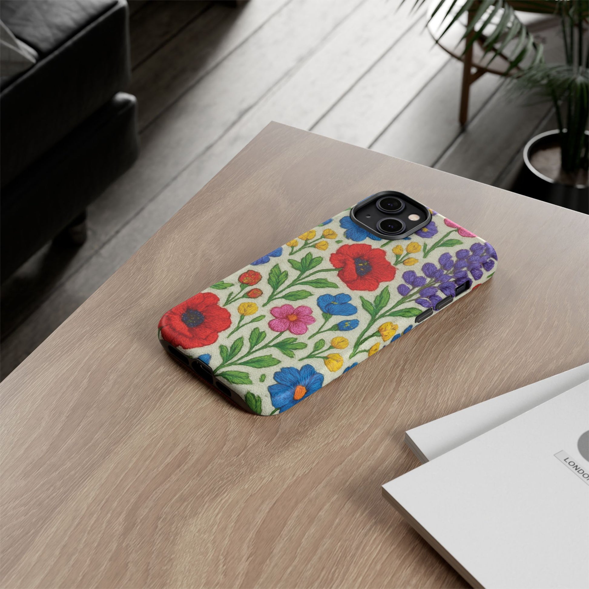 Bright 3D Illusion Wildflower Phone Case Cute Floral Design in Red, Pink, Blue – Aesthetic Protective Case for iPhone and  Android