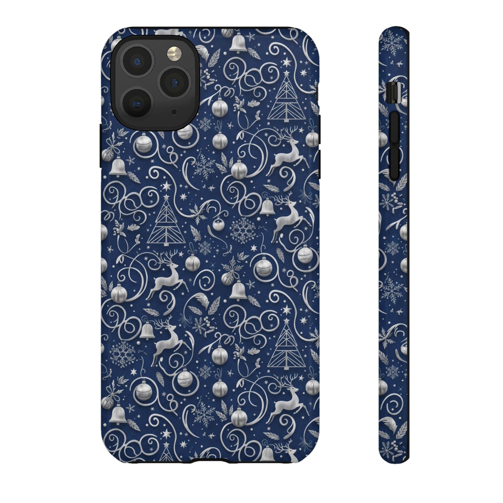 Blue & Silver Christmas Phone Case – Holiday Sparkle Design for iPhone 17, All iPhones & Galaxy | MRSBYVALLE Gift for Her