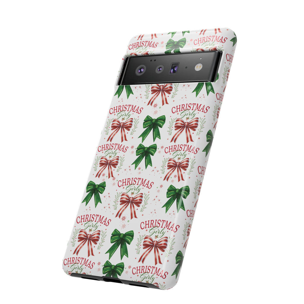 Girly Christmas Coquette Bows Pastel Phone Case for iPhone 17 16 15 23 Samsung, and Pixel | Stylish Protective Cover Gift for Her Perfect for Floral Lover