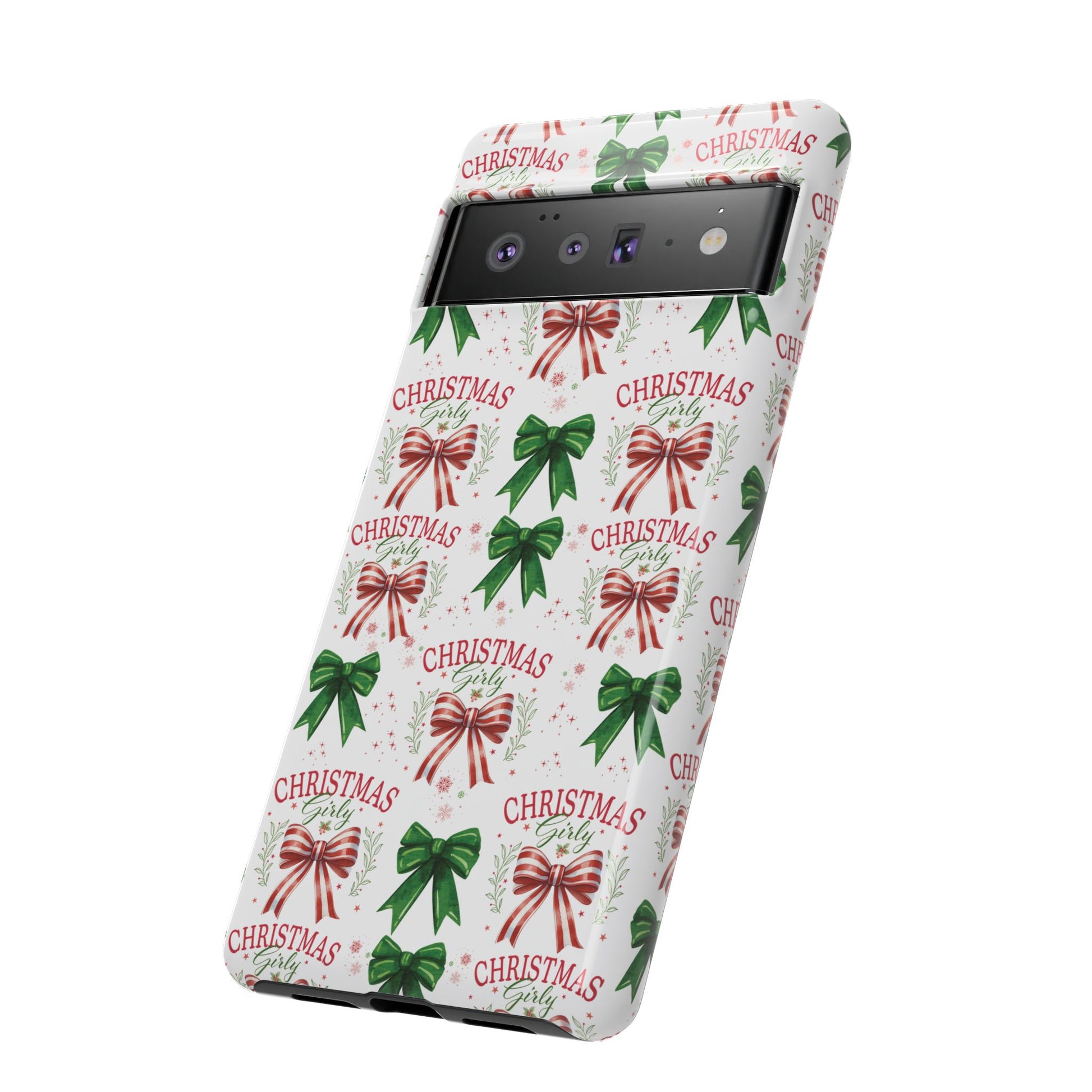 Girly Christmas Coquette Bows Pastel Phone Case for iPhone 17 16 15 23 Samsung, and Pixel | Stylish Protective Cover Gift for Her Perfect for Floral Lover