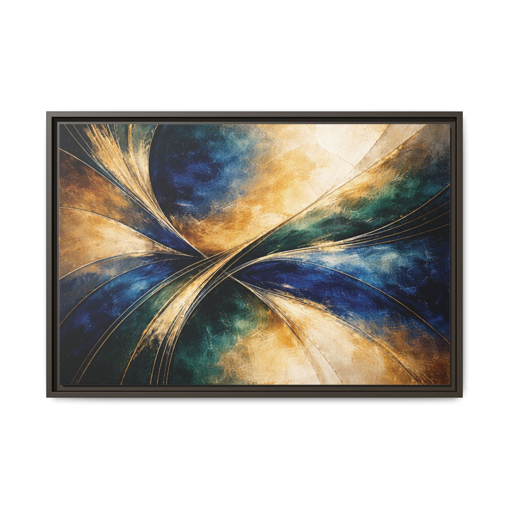 Gilded Convergence  Luxe NeoDeco Blue & Gold Abstract Wall Art Framed