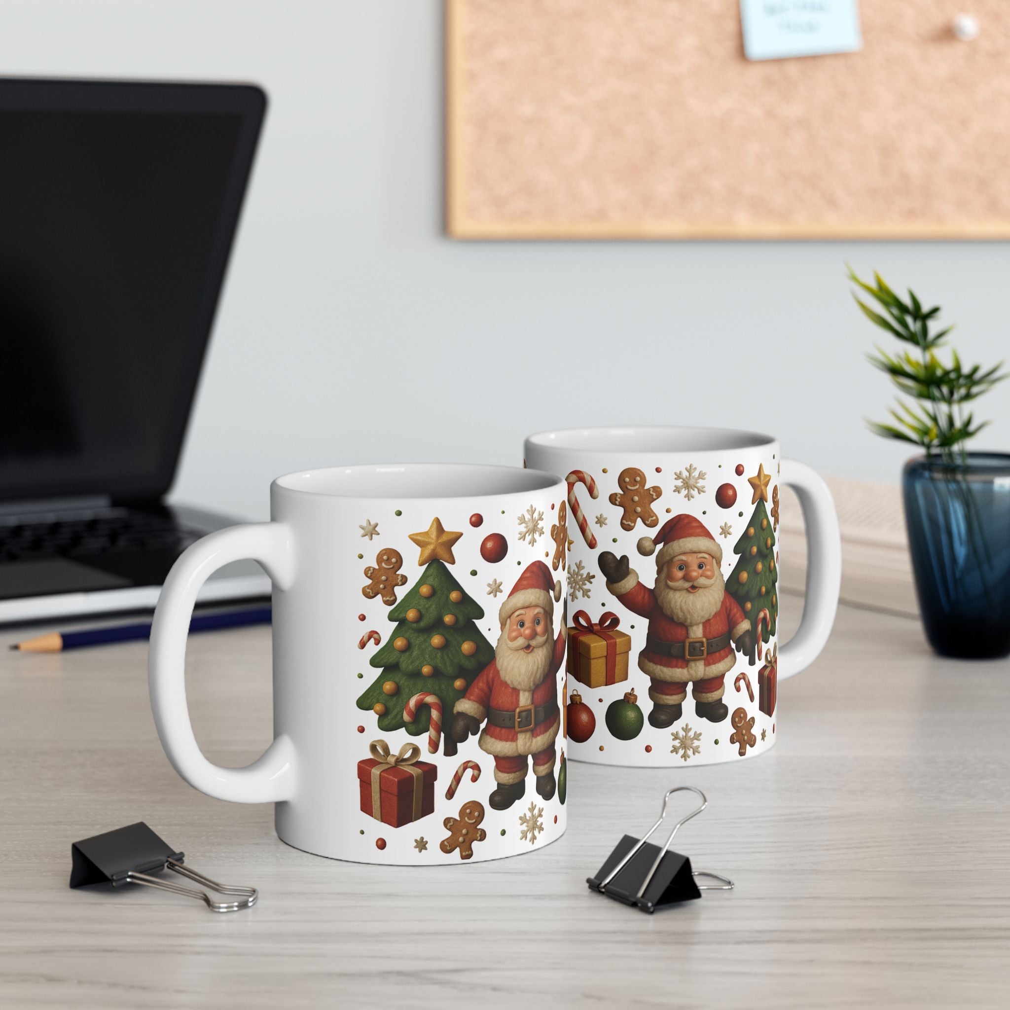 Santa & Tree Christmas Mug 11oz & 15oz Holiday Cup with Gingerbread, Candy Canes, Gifts – Perfect for Cocoa, Coffee, or Winter Mornings