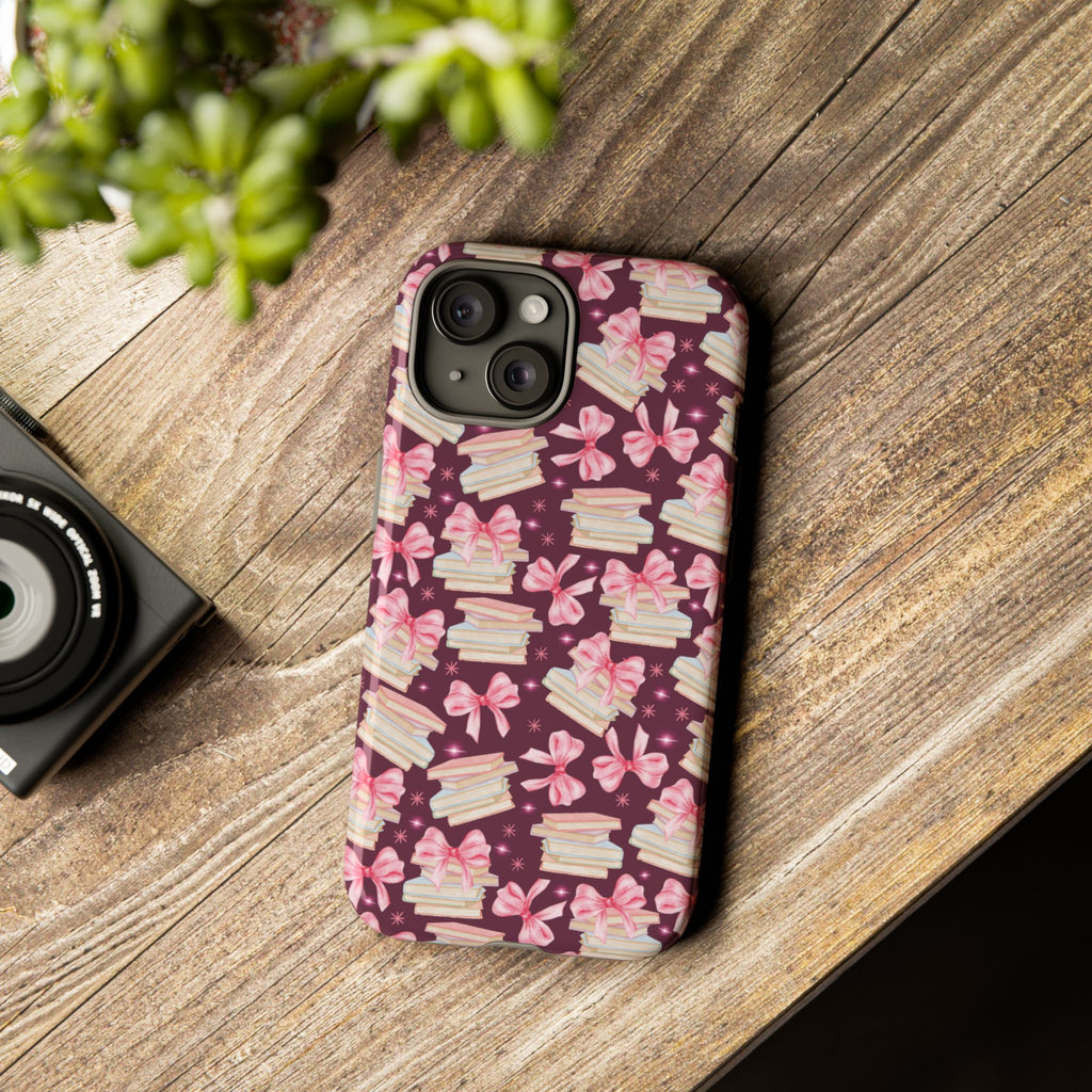 Coquette Pink Bows & Books Phone Case for iPhone 16 15 14 13 12  21 23 Samsung, and Pixel | Stylish Protective Cover Gift for Her Perfect for Floral Lover