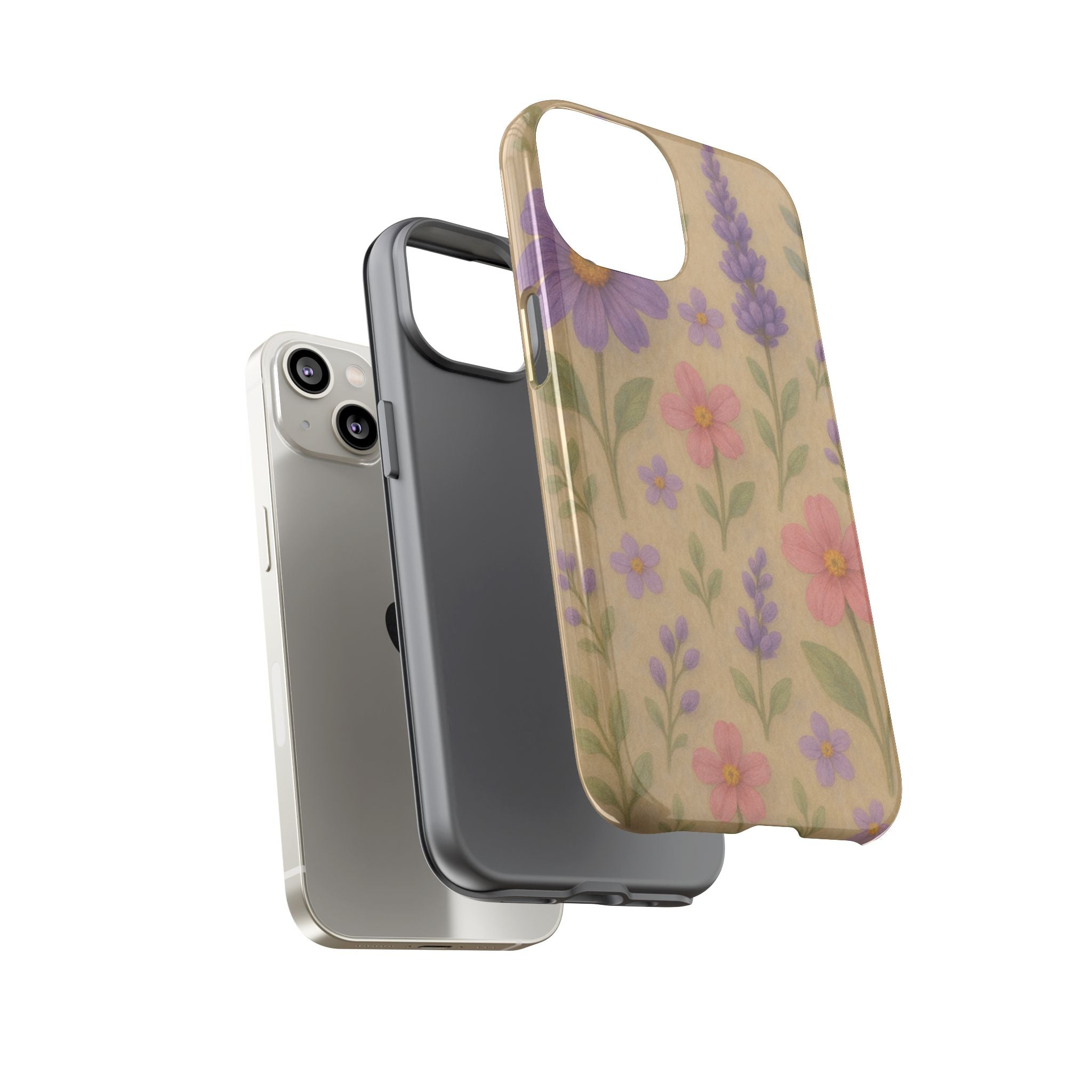 3D Illusion Wildflower Phone Case Cute Pastel Floral Design in Lavender, Pink, Mint Green – Aesthetic Protective Case for iPhone and  Android