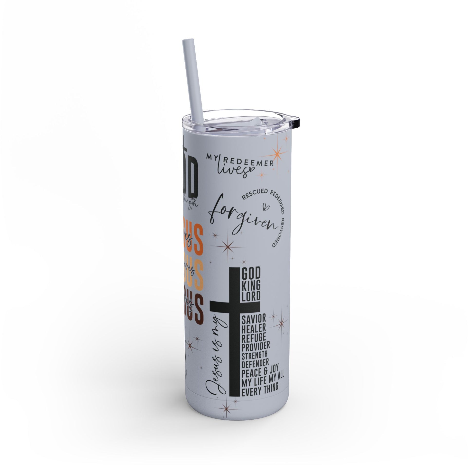 Inspirational Christian Skinny Tumbler 20oz Jesus Faith Gift, Bible Verse Travel Mug, Motivational Drinkware, Christian Prefect Gift