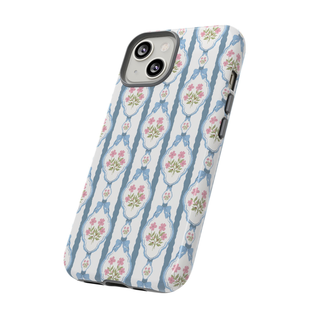 Coque de téléphone Vintage Nœud Bleu et Rose — Motif floral romantique « Tough Cases »