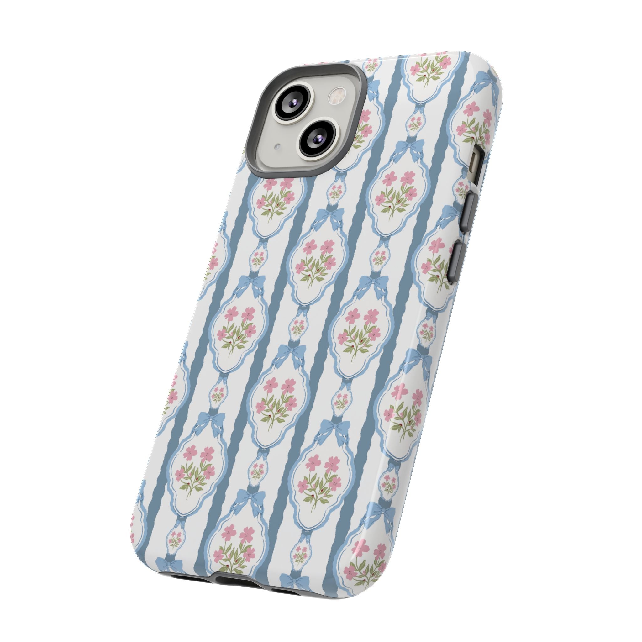 Coque de téléphone Vintage Nœud Bleu et Rose — Motif floral romantique « Tough Cases »