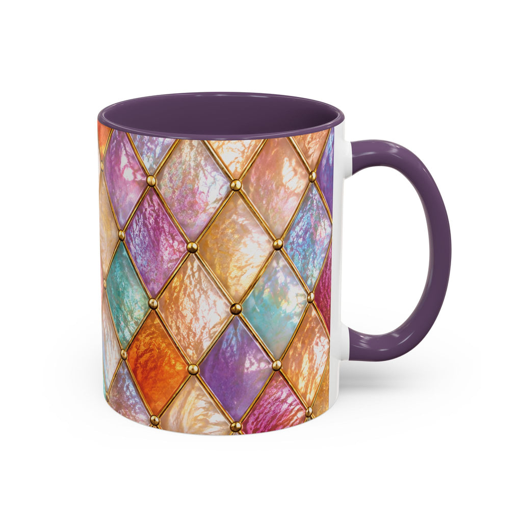 Colorful Jewel-Quilt Accent Coffee Mug — Vibrant Stained-Glass Pattern (11/15oz) Gift for her