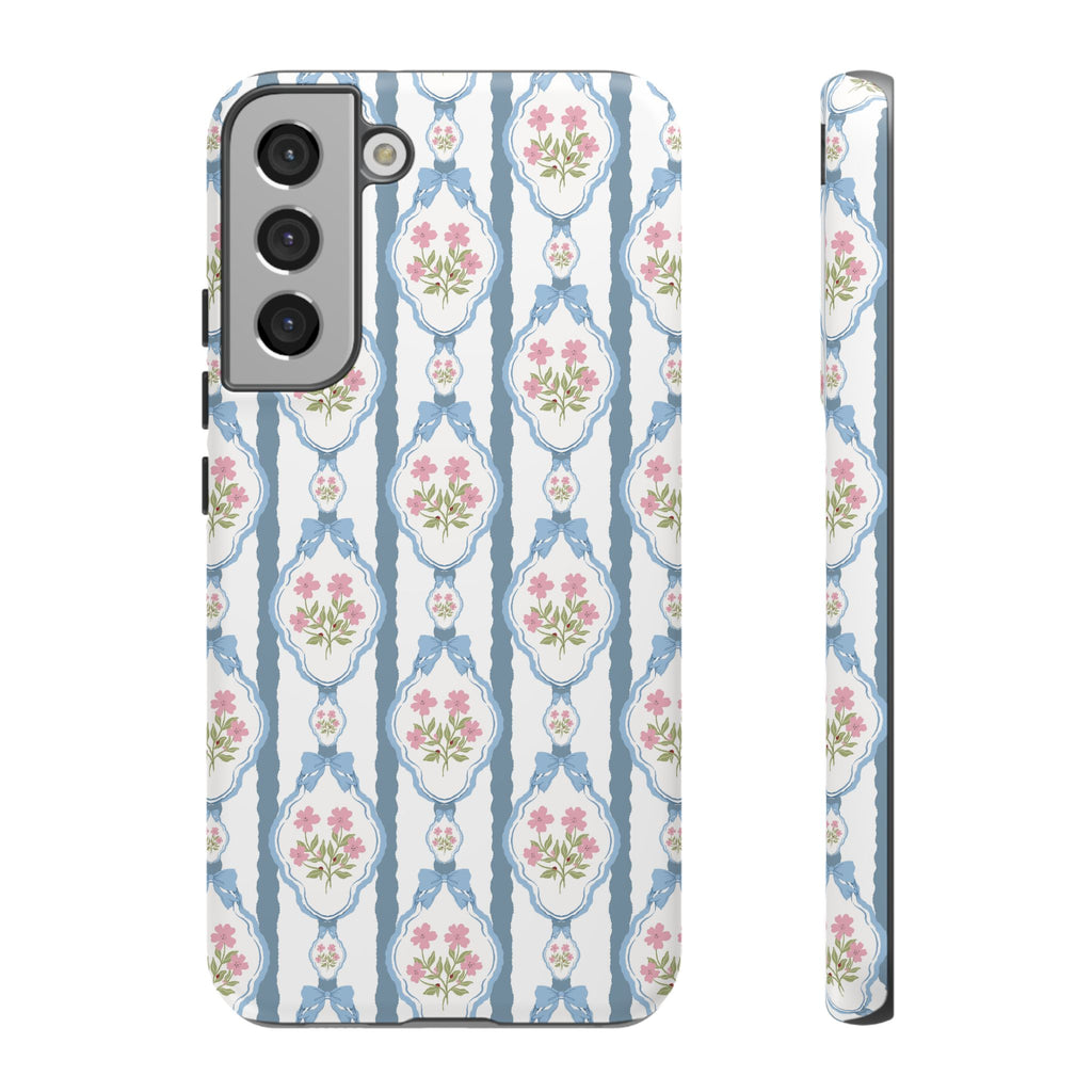 Coque de téléphone Vintage Nœud Bleu et Rose — Motif floral romantique « Tough Cases »