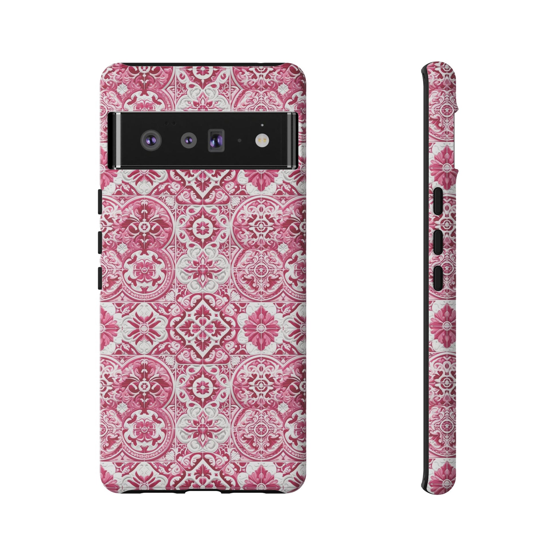 Pink and White Mediterranean Tile Design Phone Case - Stylish, Protective Cover for All Models Gift for Mom Accessory Gift for Her