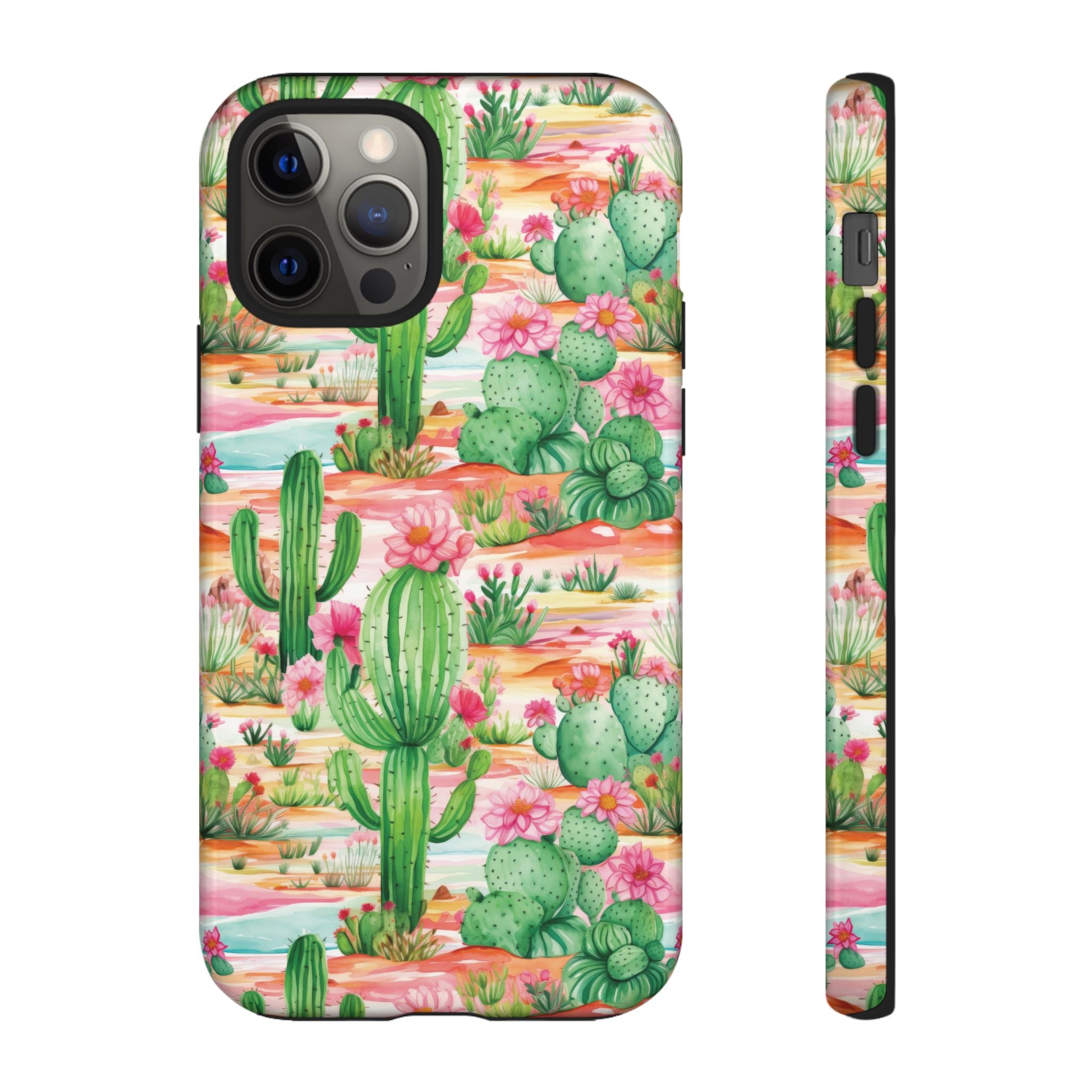 Pink and Mint Green Cactus Phone Case - Tough, Stylish Cover with Cactus Flowers | Durable Protection for iPhone & Android | Fresh Nature-Inspired Design!