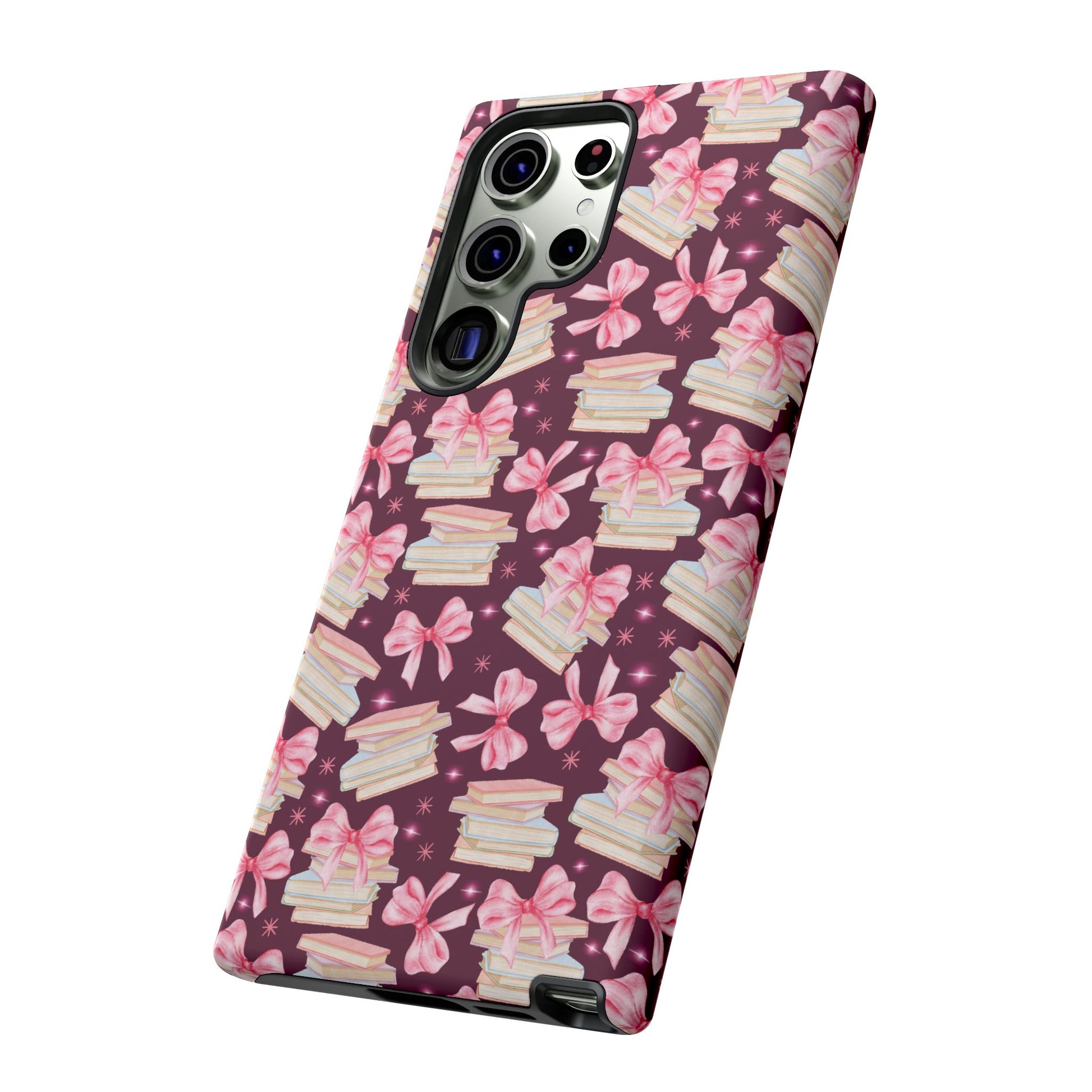 Coquette Pink Bows & Books Phone Case for iPhone 16 15 14 13 12  21 23 Samsung, and Pixel | Stylish Protective Cover Gift for Her Perfect for Floral Lover