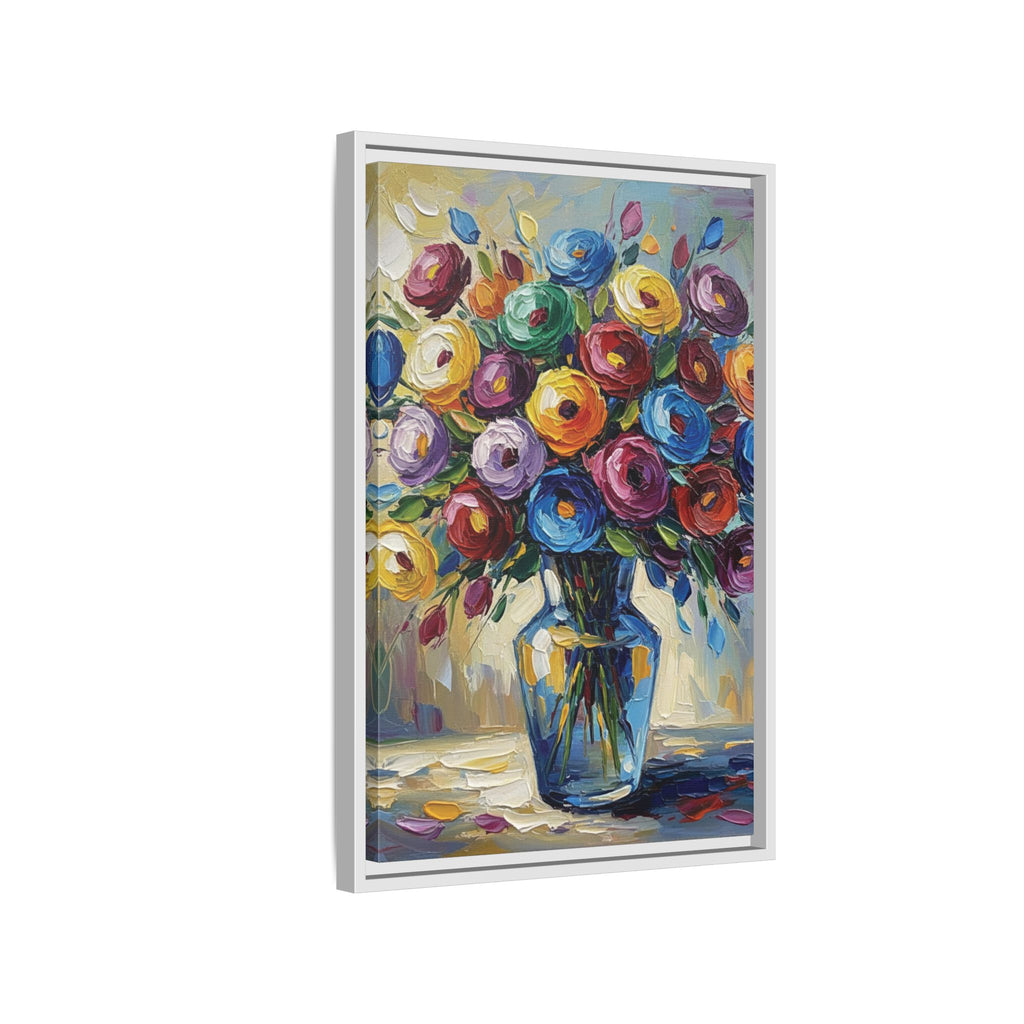 Impression sur toile bouquet floral aquarelle - Tableau mural encadré mat - Illusion de peinture à l'huile vibrante