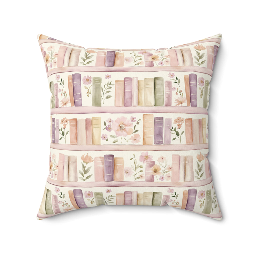 Lavender Romantic Books & Floral Square Pillow — Bedroom Decorative Throw Pillow