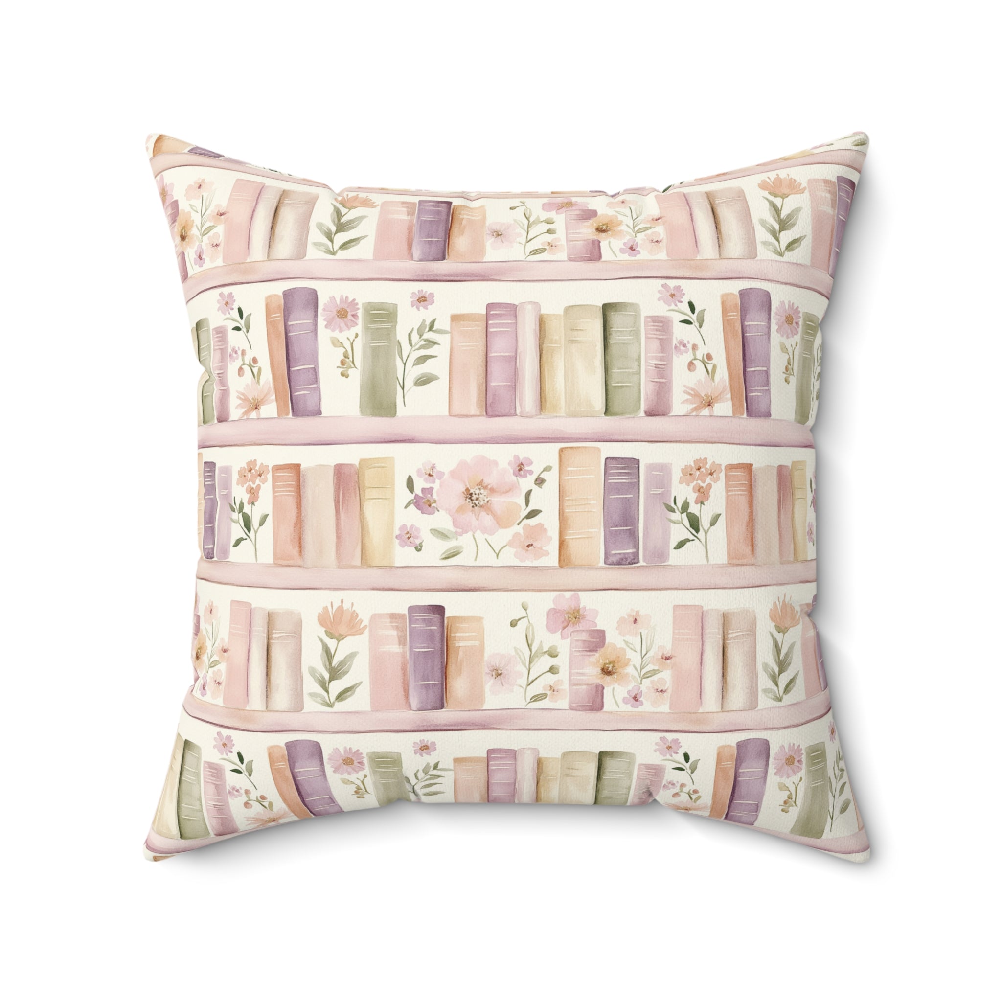 Lavender Romantic Books & Floral Square Pillow — Bedroom Decorative Throw Pillow