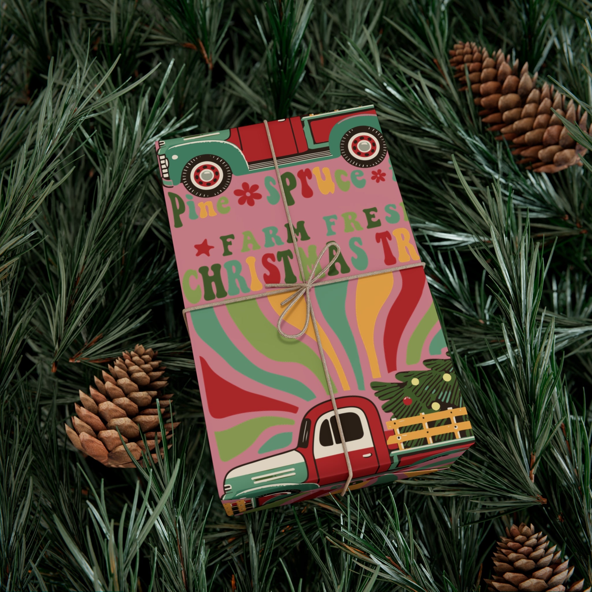 Christmas Retro Boho Pickup Wrapping Paper Holiday Gift Wrap with Perfect for Christmas Presents, Crafting, Holiday Decor Premium Quality Perfect for Gift - MRSBYVALLE